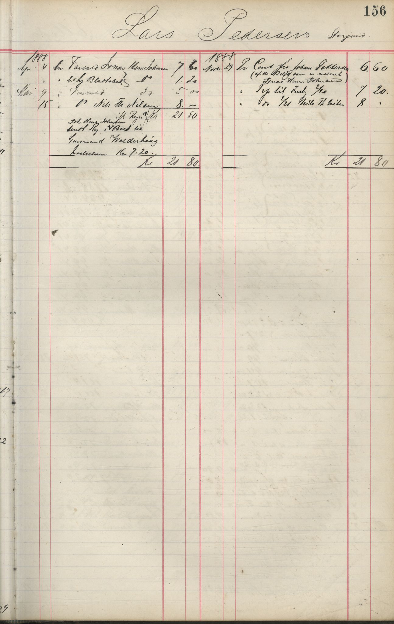 Brodtkorb handel A/S, VAMU/A-0001/F/Fa/L0001/0002: Kompanibøker. Innensogns / Compagnibog for Indensogns Fiskere No 11, 1887-1889, p. 156