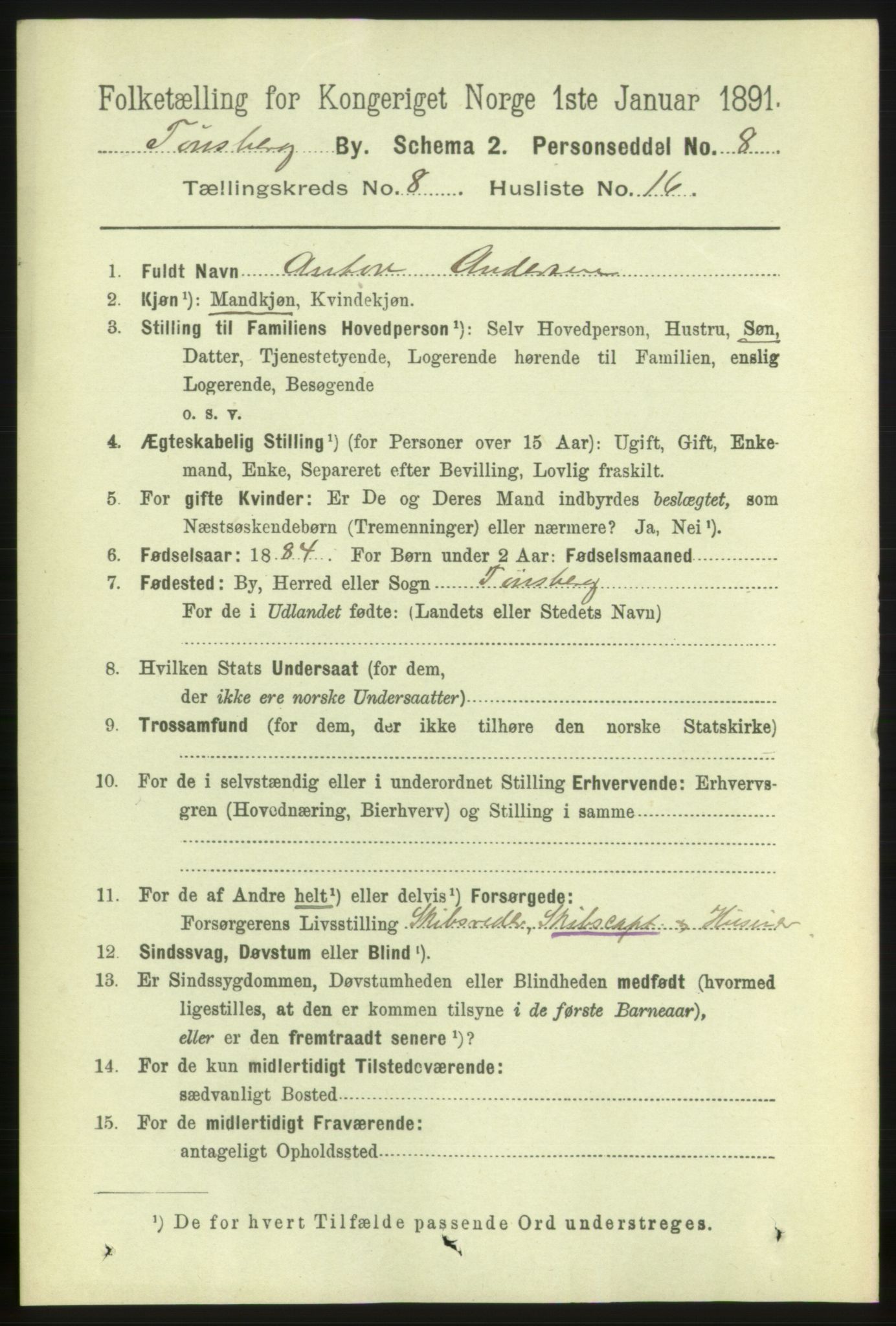 RA, 1891 census for 0705 Tønsberg, 1891, p. 3271