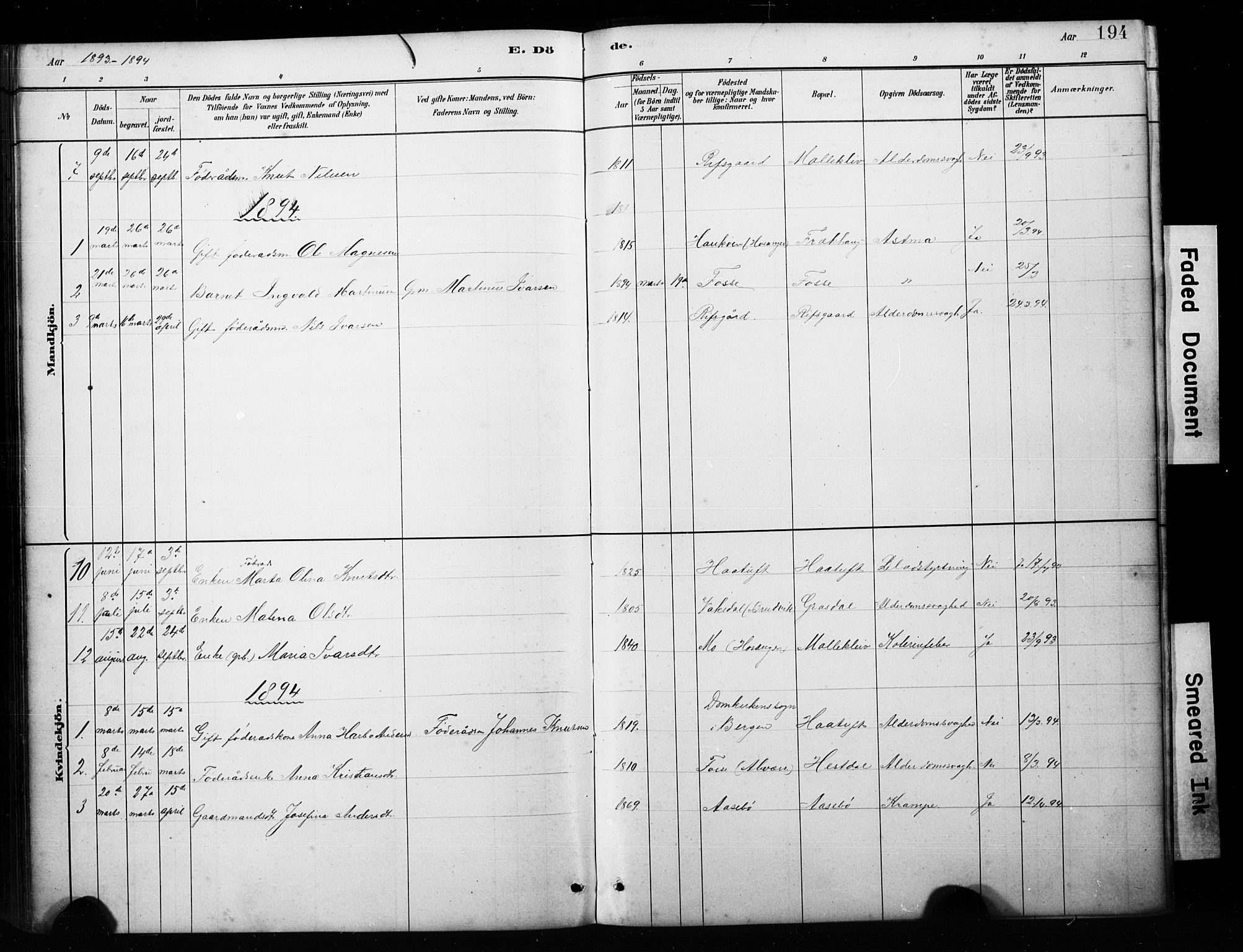 Alversund Sokneprestembete, SAB/A-73901/H/Ha/Hab: Parish register (copy) no. C 3, 1881-1894, p. 194