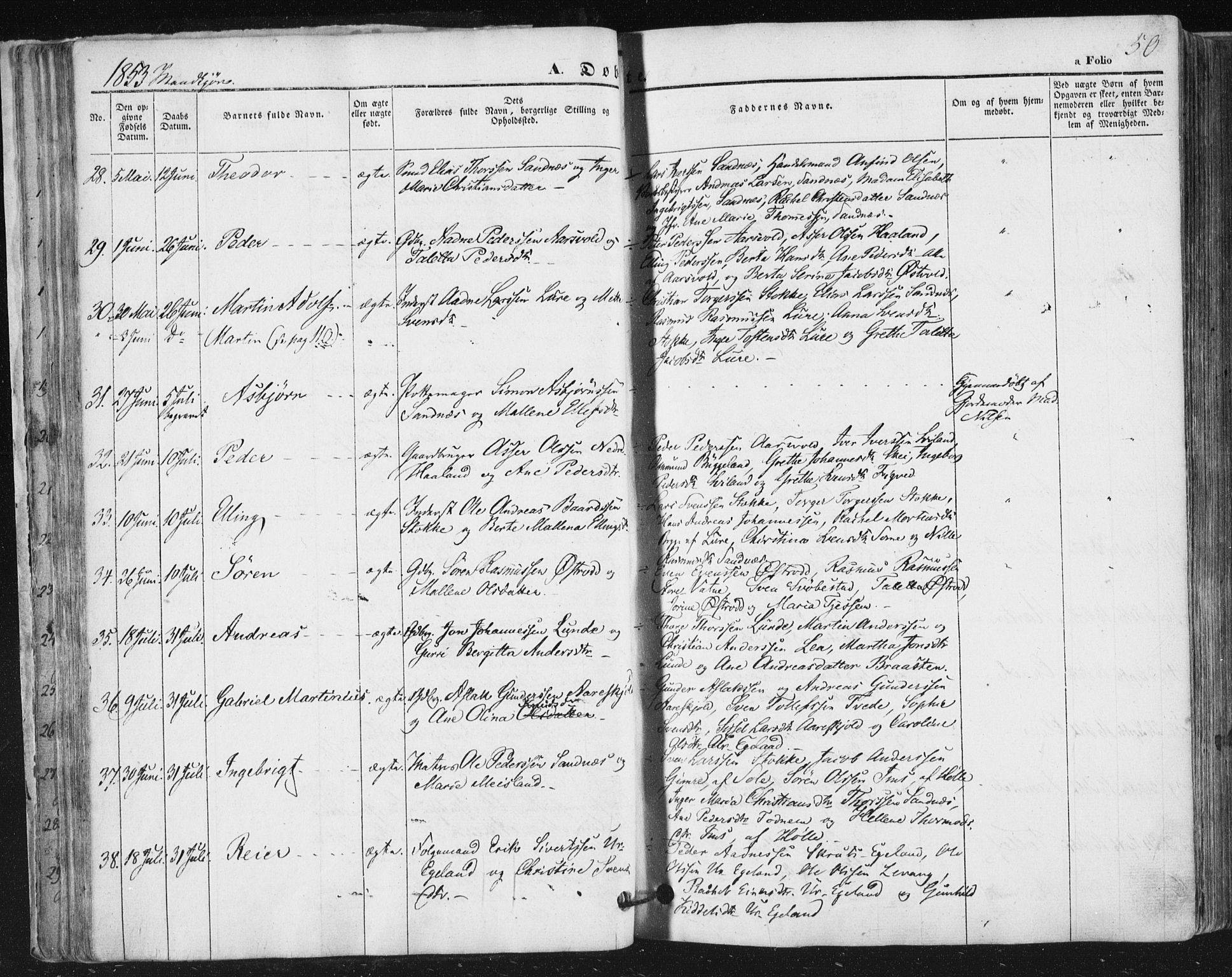 Høyland sokneprestkontor, AV/SAST-A-101799/001/30BA/L0008: Parish register (official) no. A 8, 1841-1856, p. 50