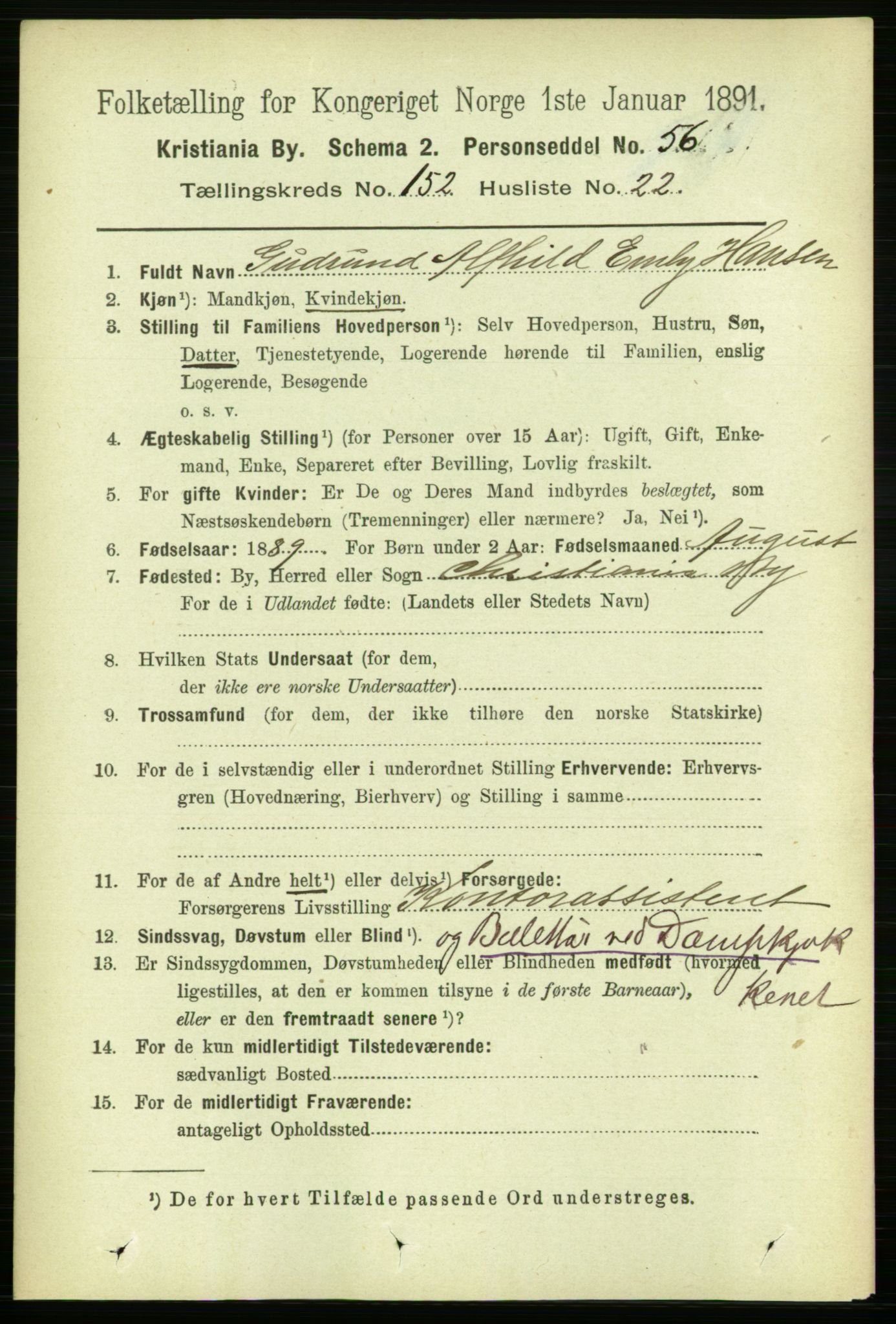 RA, 1891 census for 0301 Kristiania, 1891, p. 85898