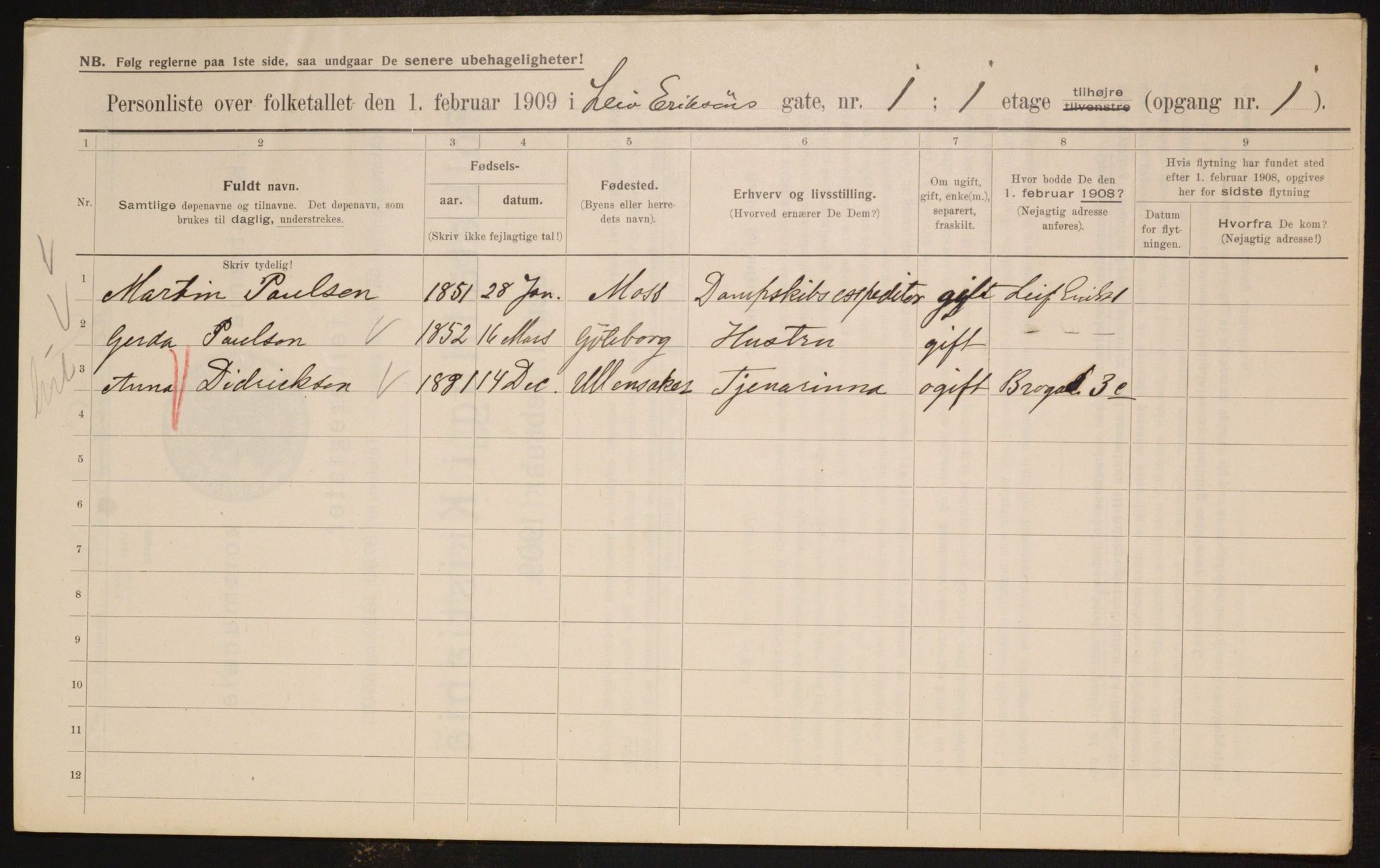 OBA, Municipal Census 1909 for Kristiania, 1909, p. 52415