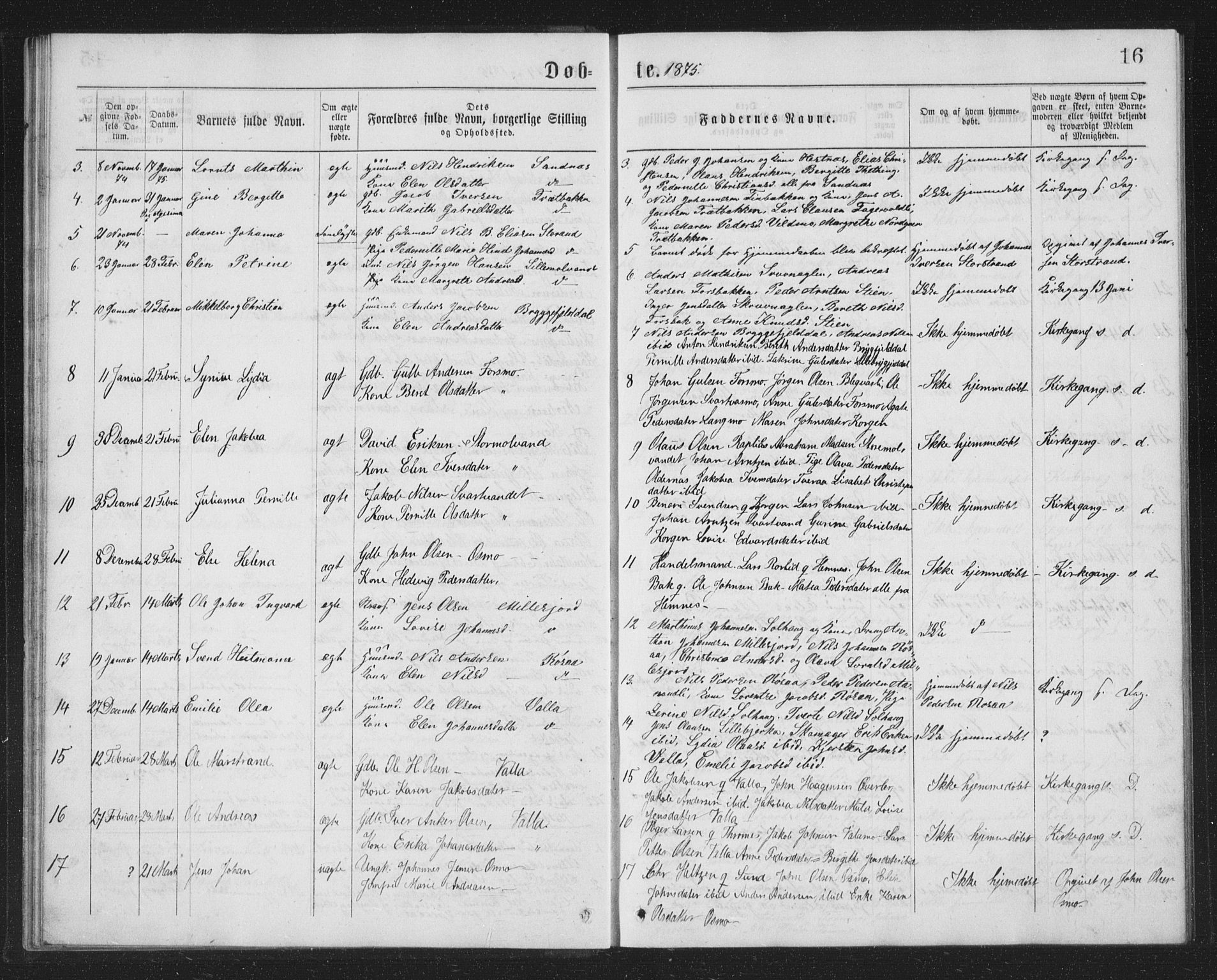 Ministerialprotokoller, klokkerbøker og fødselsregistre - Nordland, SAT/A-1459/825/L0369: Parish register (copy) no. 825C06, 1873-1885, p. 16