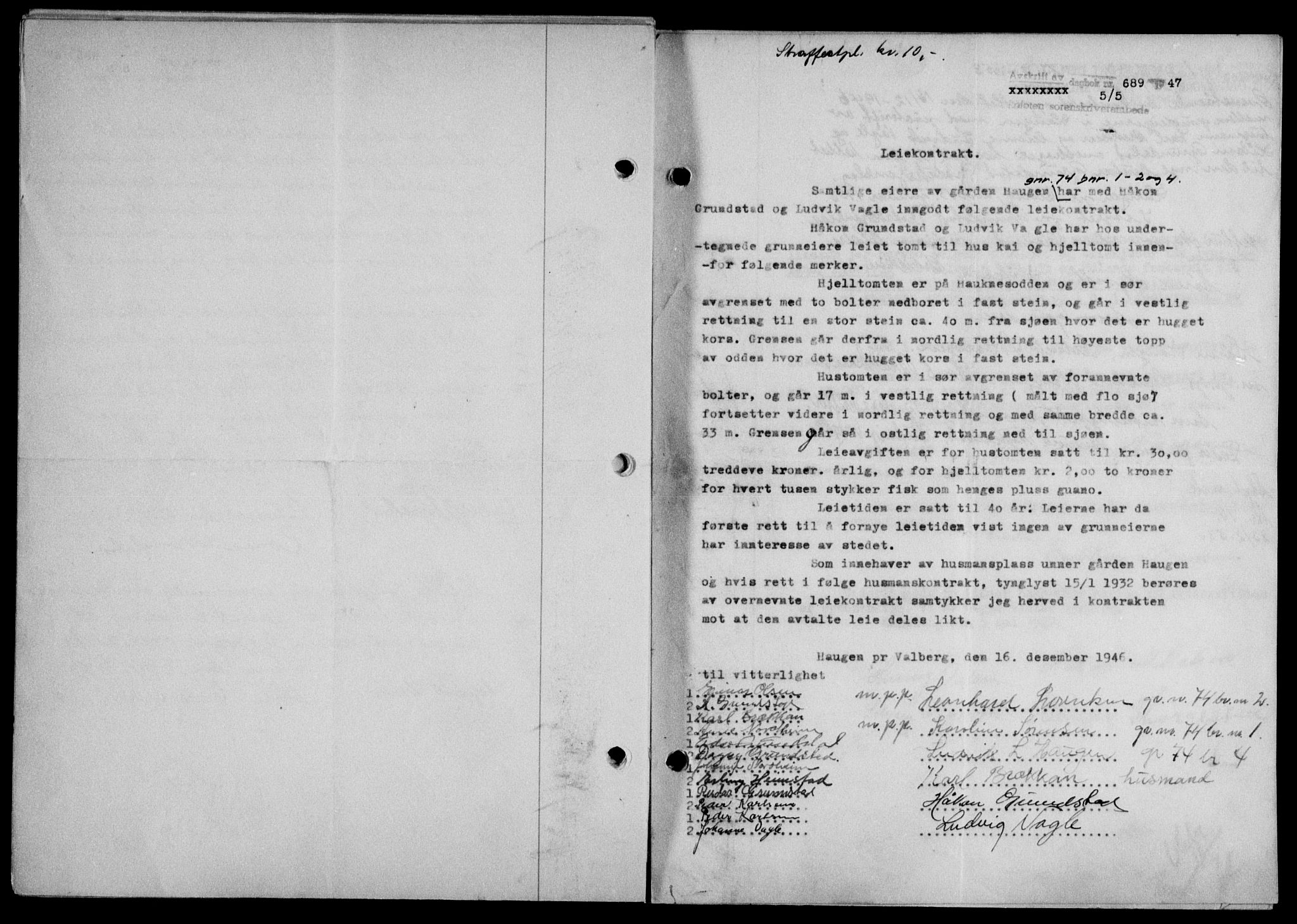 Lofoten sorenskriveri, SAT/A-0017/1/2/2C/L0016a: Mortgage book no. 16a, 1947-1947, Diary no: : 689/1947