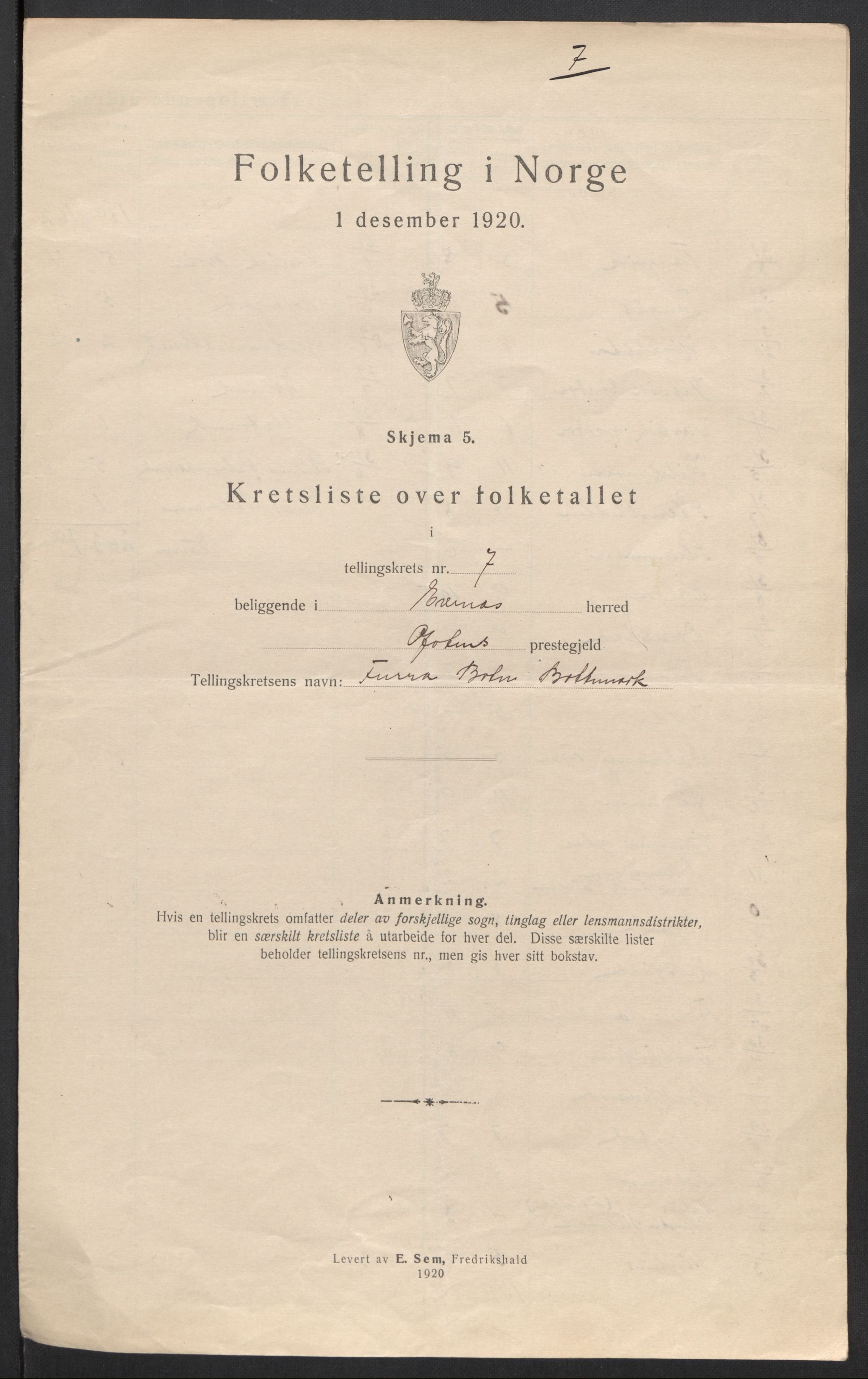 SAT, 1920 census for Evenes, 1920, p. 25