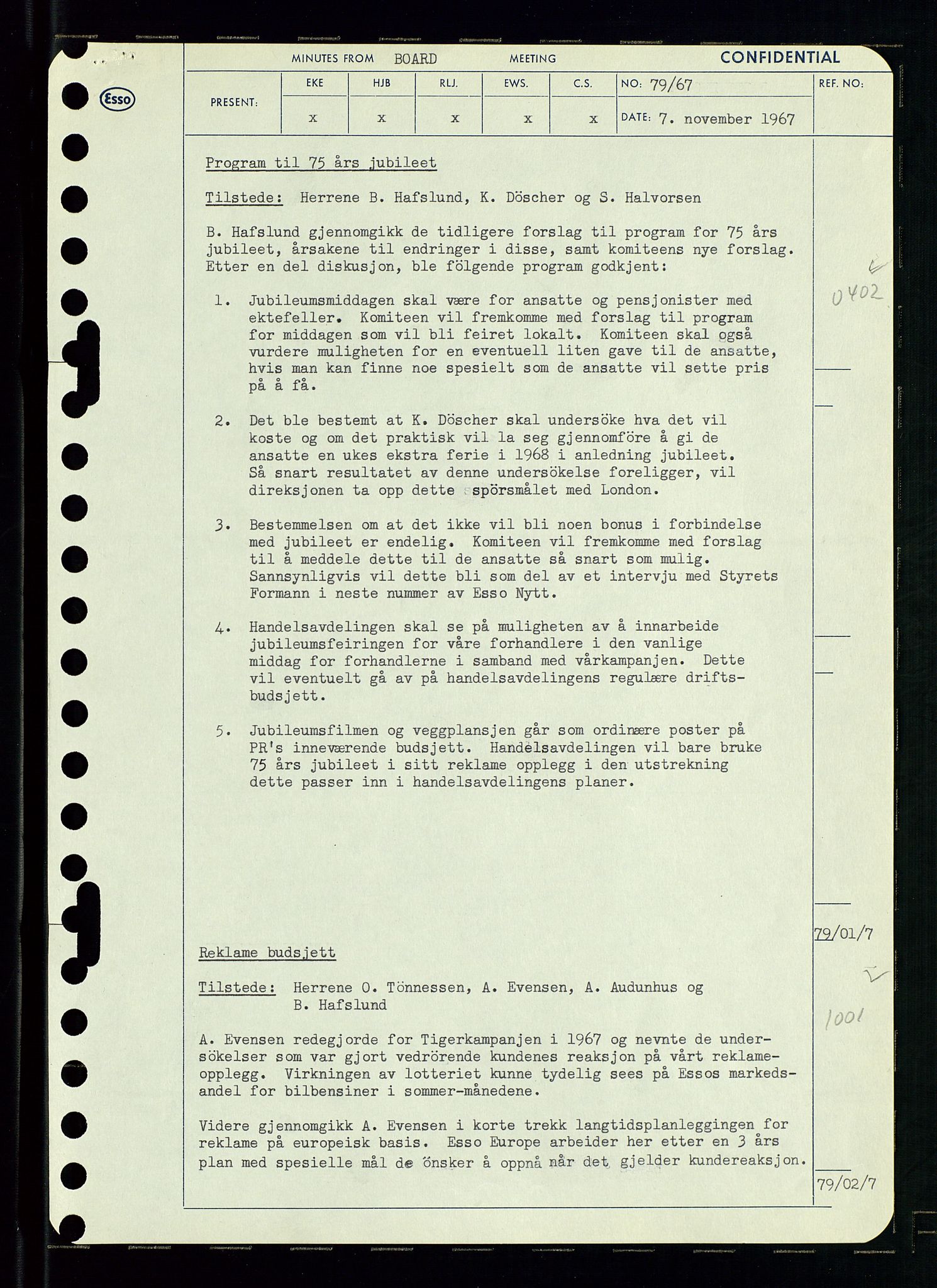 Pa 0982 - Esso Norge A/S, SAST/A-100448/A/Aa/L0002/0003: Den administrerende direksjon Board minutes (styrereferater) / Den administrerende direksjon Board minutes (styrereferater), 1967, p. 157