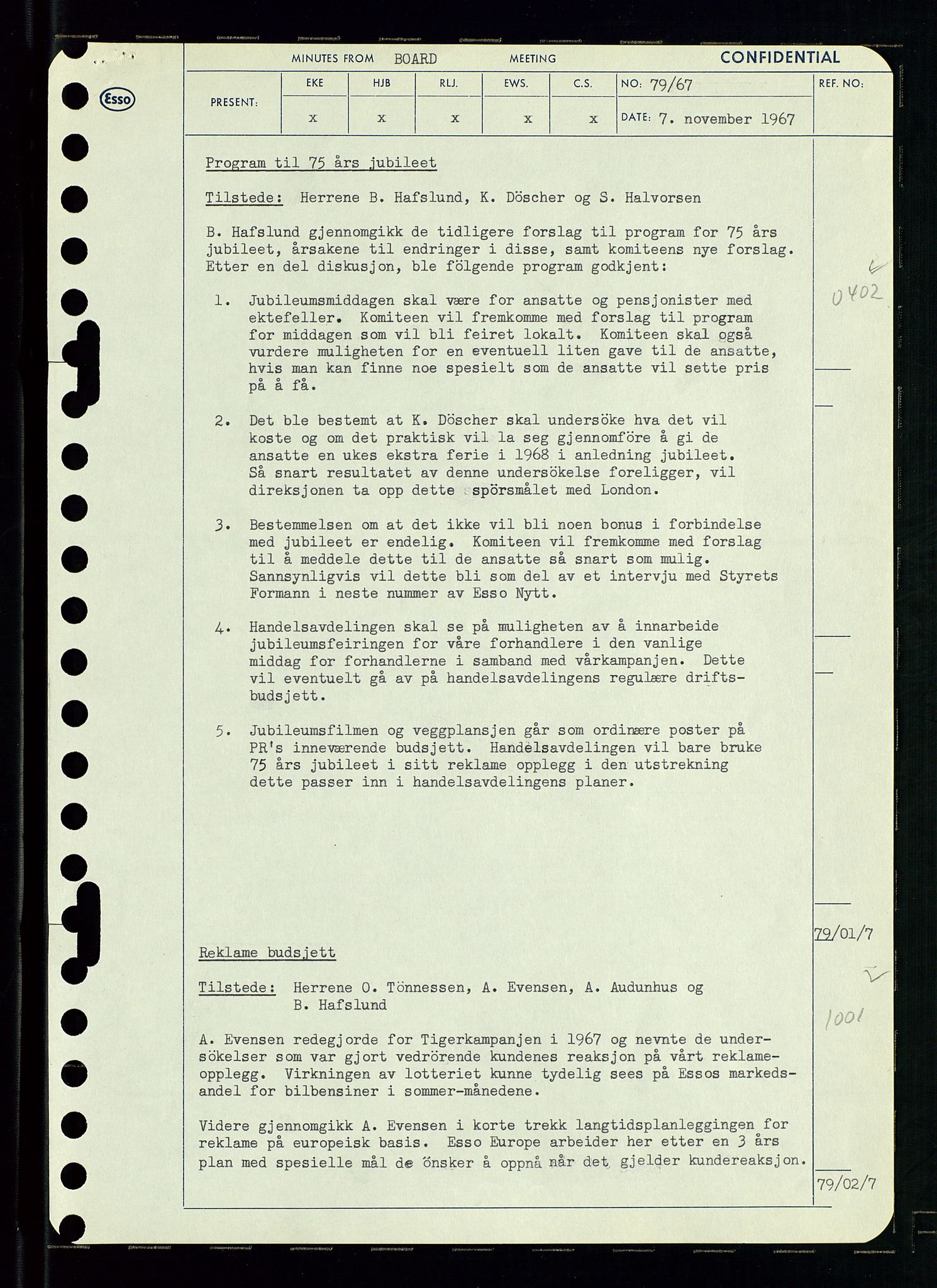 Pa 0982 - Esso Norge A/S, AV/SAST-A-100448/A/Aa/L0002/0003: Den administrerende direksjon Board minutes (styrereferater) / Den administrerende direksjon Board minutes (styrereferater), 1967, p. 157