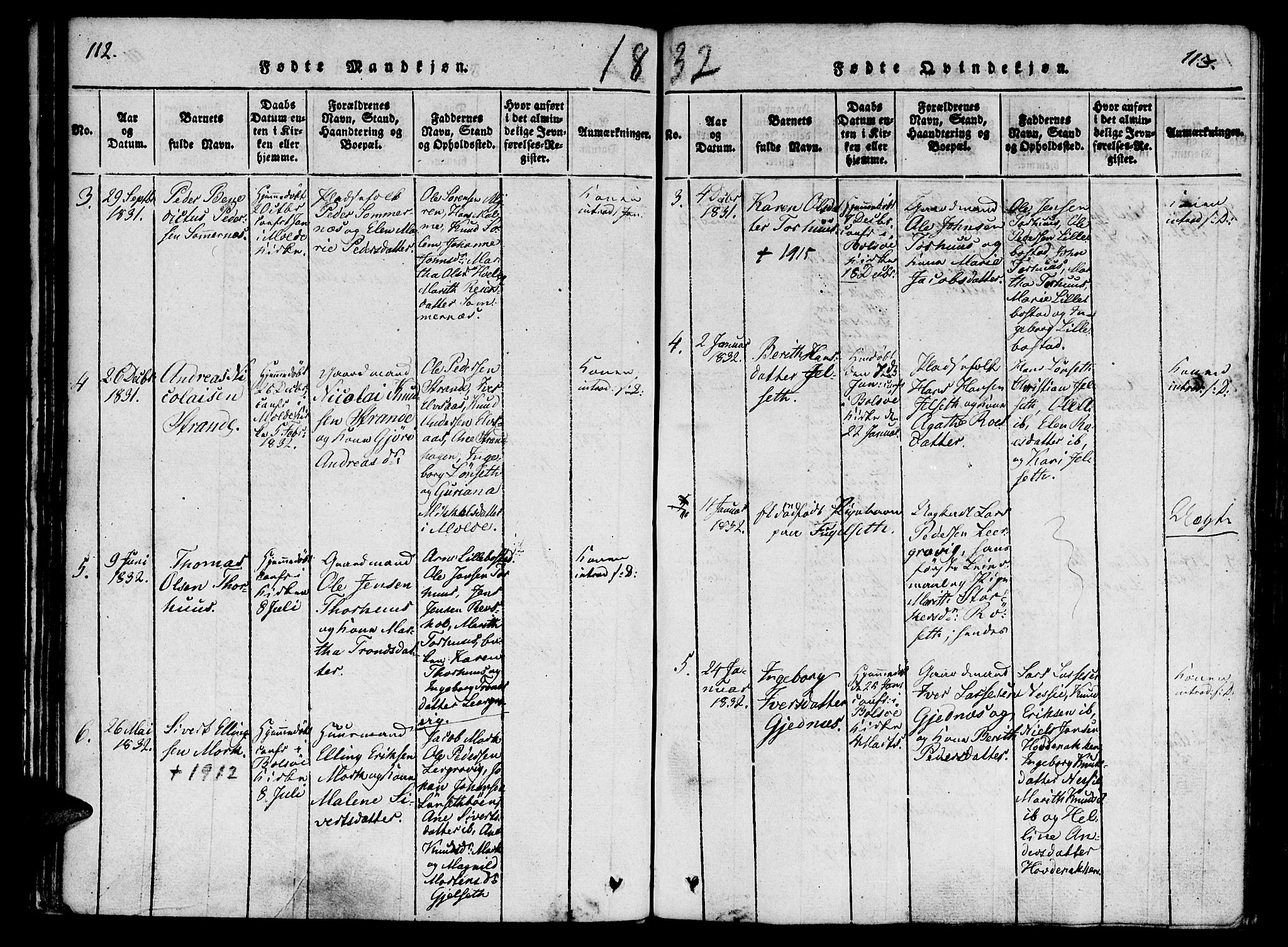 Ministerialprotokoller, klokkerbøker og fødselsregistre - Møre og Romsdal, AV/SAT-A-1454/555/L0652: Parish register (official) no. 555A03, 1817-1843, p. 112-113