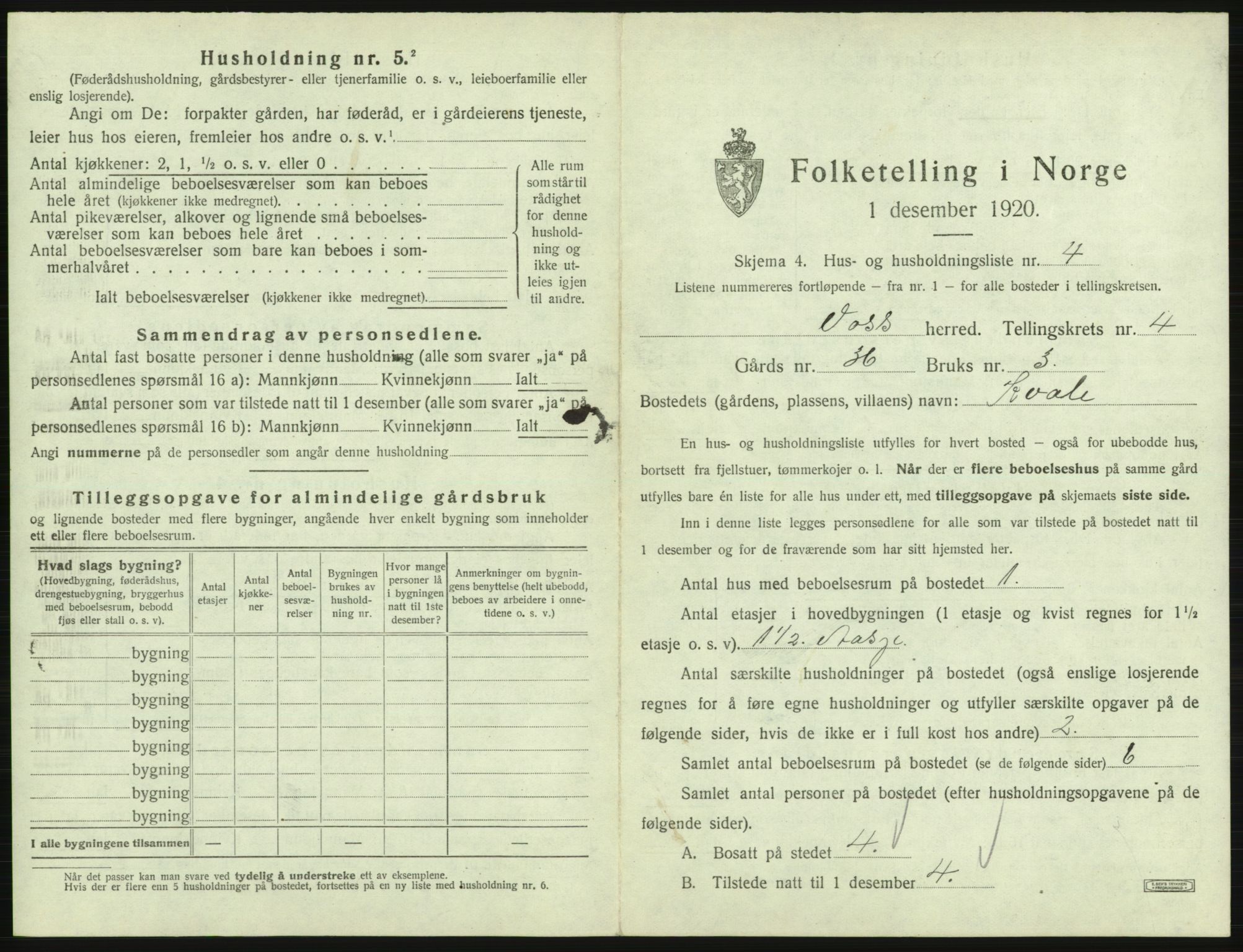 SAB, 1920 census for Voss, 1920, p. 403