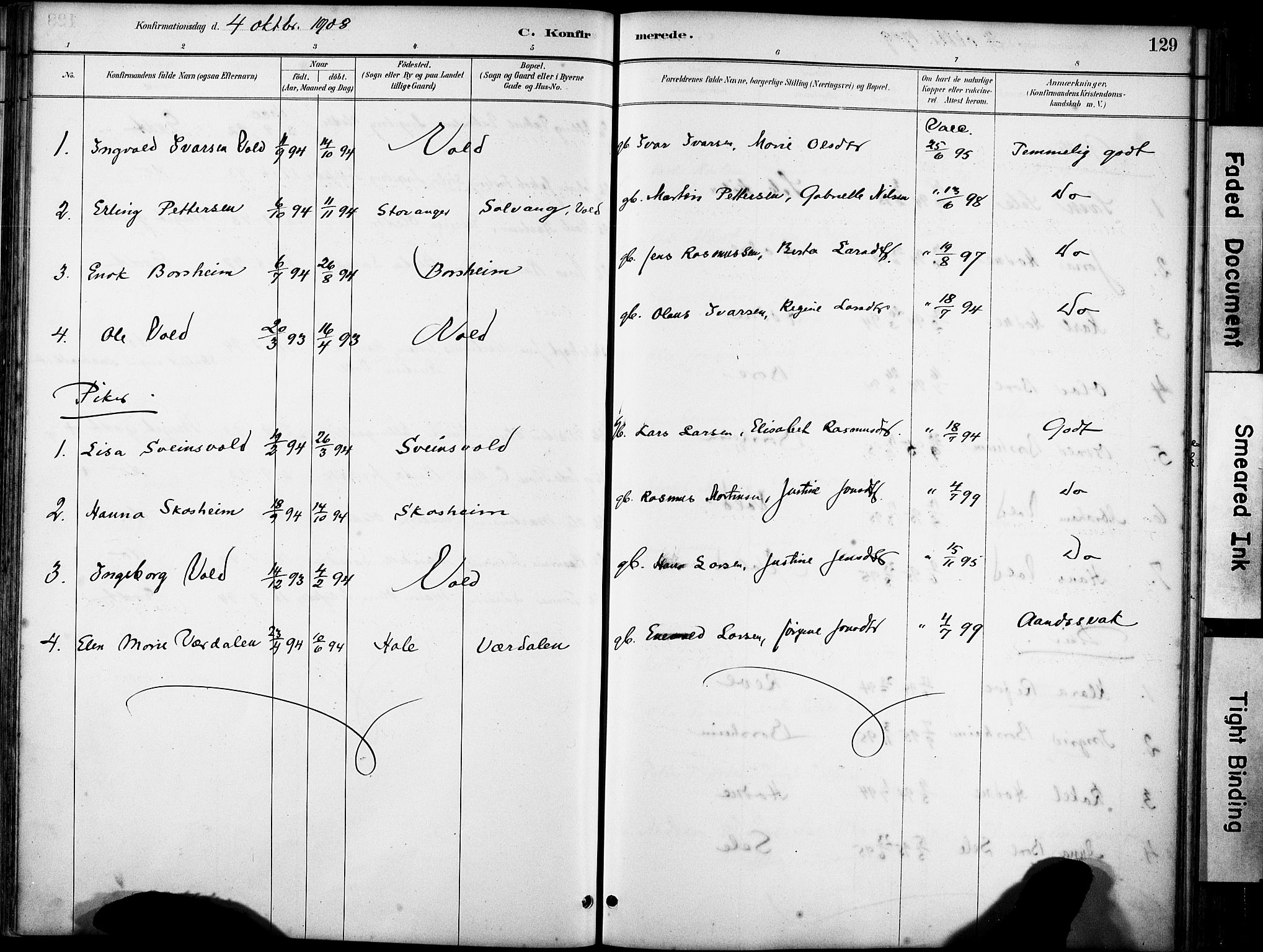 Klepp sokneprestkontor, SAST/A-101803/001/3/30BA/L0008: Parish register (official) no. A 9, 1886-1919, p. 129