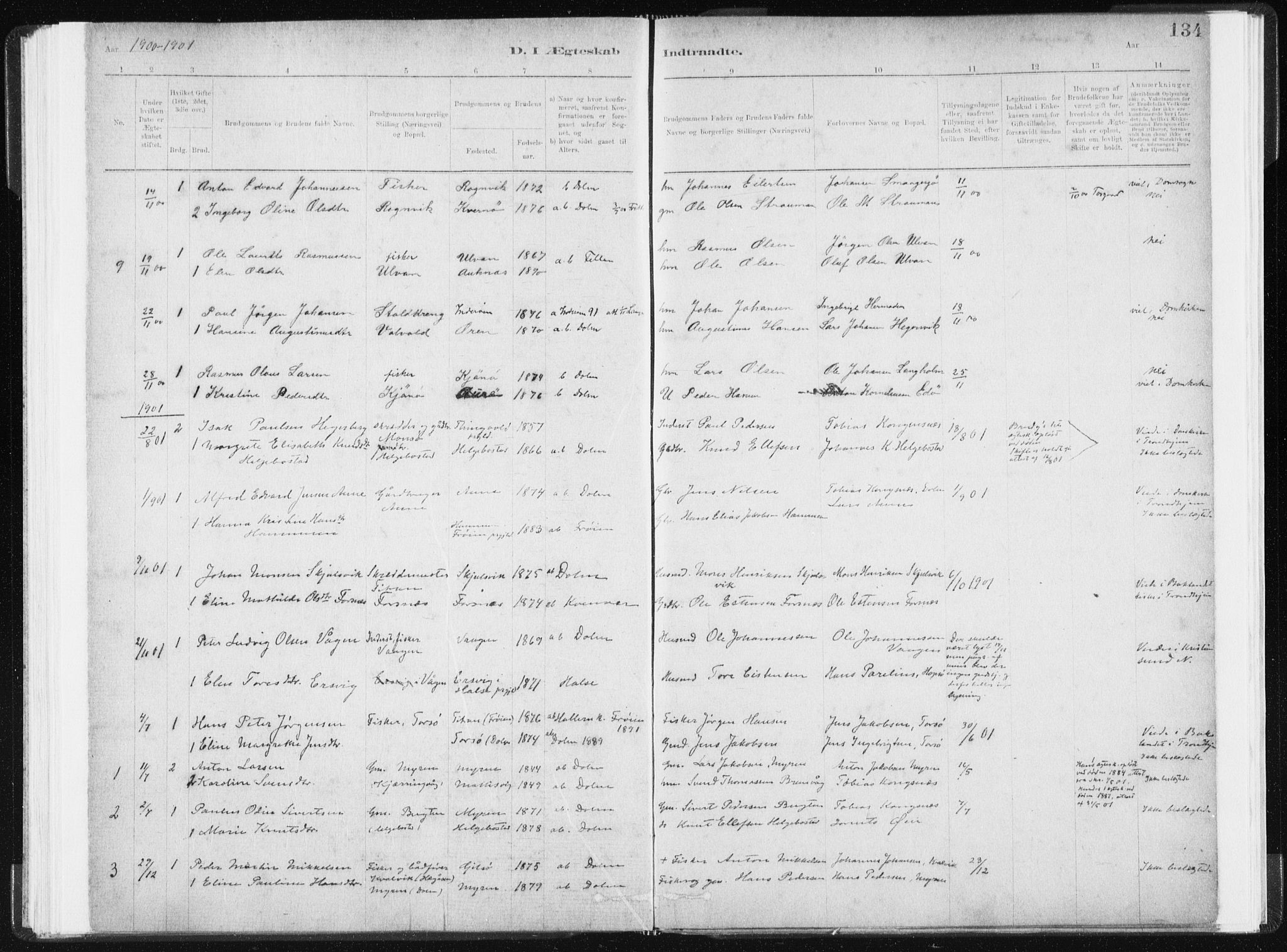Ministerialprotokoller, klokkerbøker og fødselsregistre - Sør-Trøndelag, SAT/A-1456/634/L0533: Parish register (official) no. 634A09, 1882-1901, p. 134