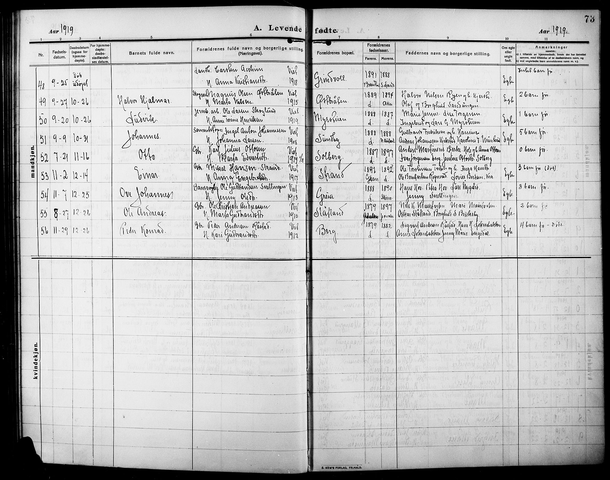 Lunner prestekontor, AV/SAH-PREST-118/H/Ha/Hab/L0001: Parish register (copy) no. 1, 1909-1922, p. 73