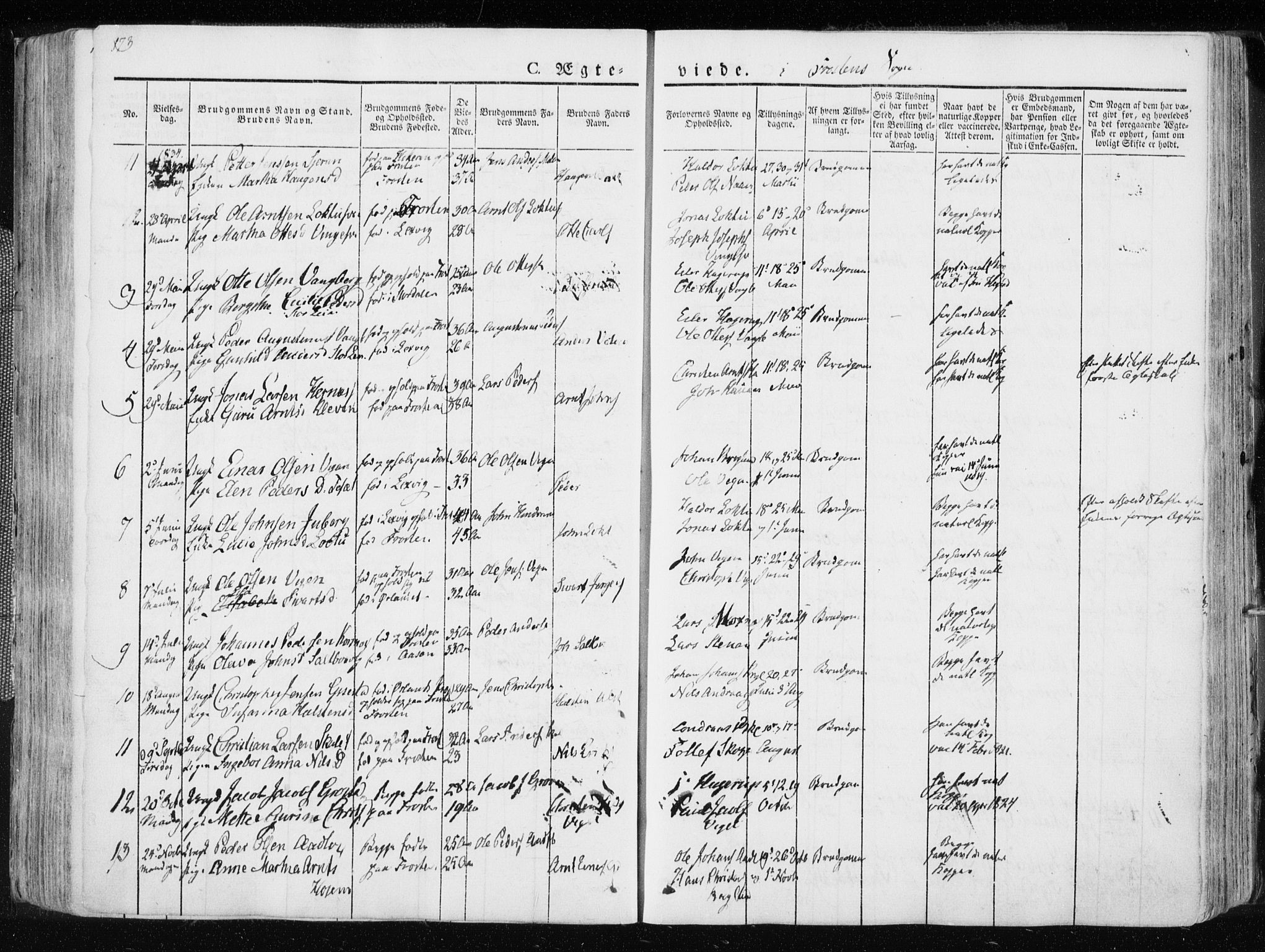 Ministerialprotokoller, klokkerbøker og fødselsregistre - Nord-Trøndelag, SAT/A-1458/713/L0114: Parish register (official) no. 713A05, 1827-1839, p. 173