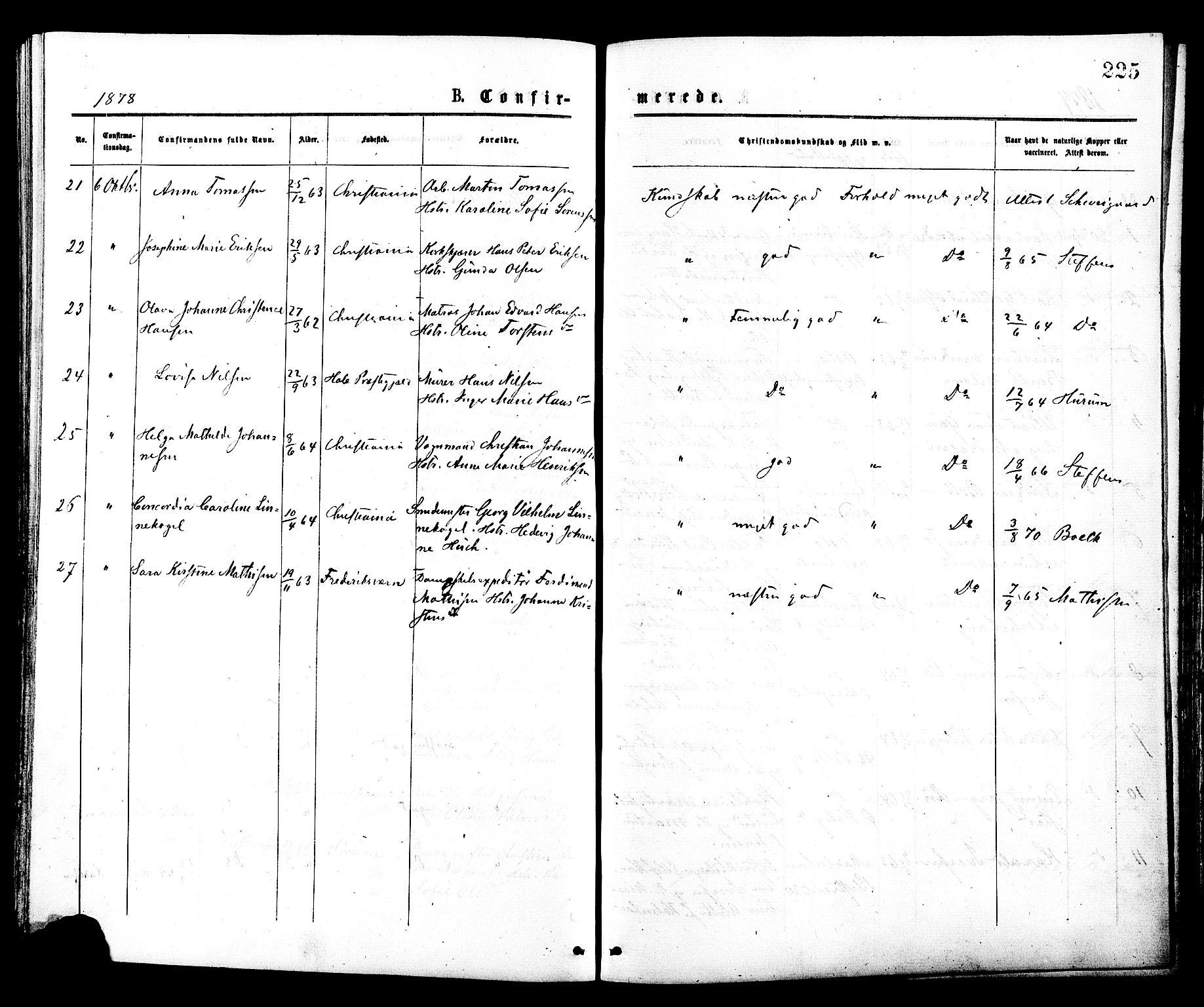 Johannes prestekontor Kirkebøker, AV/SAO-A-10852/F/Fa/L0001: Parish register (official) no. 1, 1875-1881, p. 225