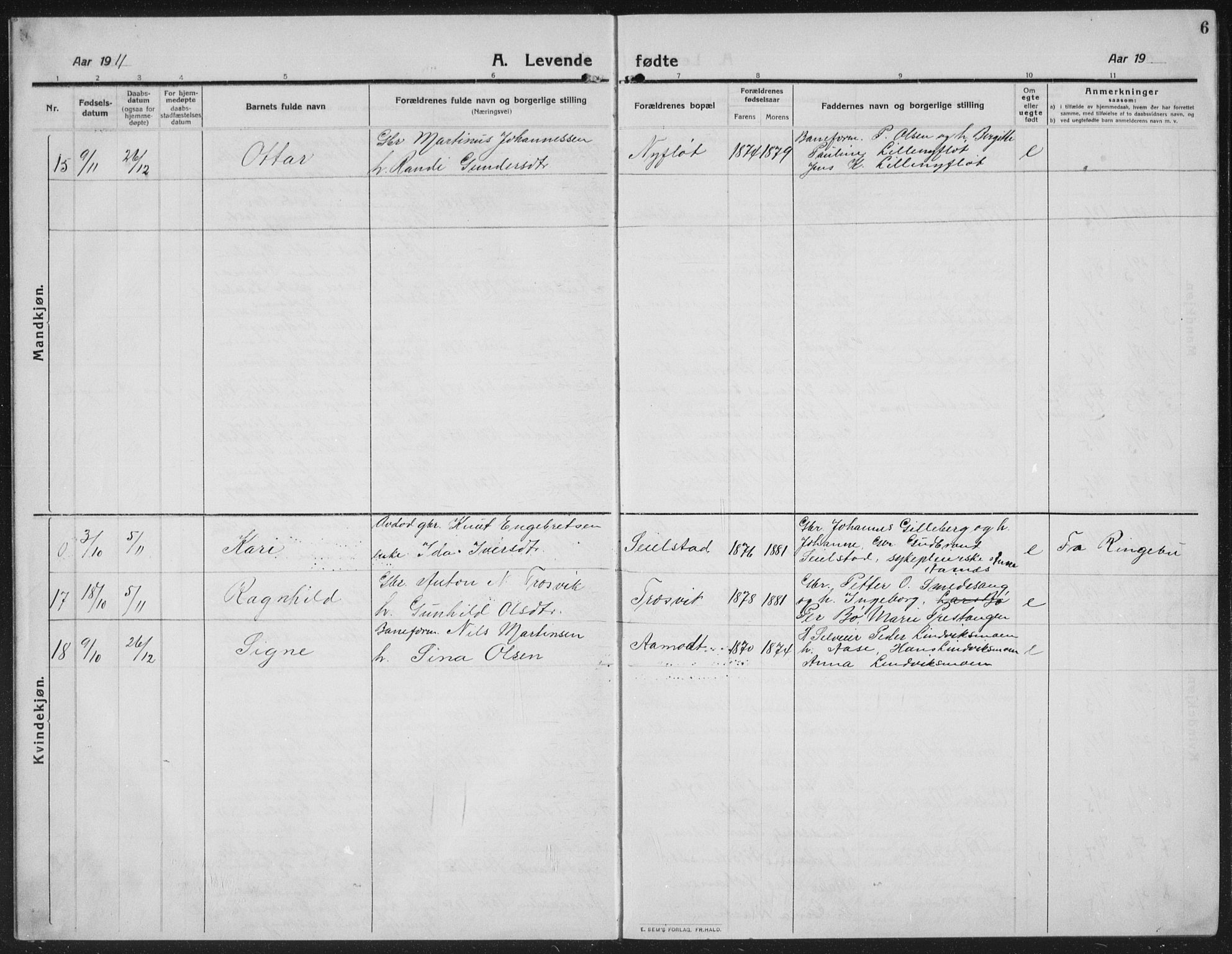 Ringebu prestekontor, SAH/PREST-082/H/Ha/Hab/L0010: Parish register (copy) no. 10, 1911-1934, p. 6