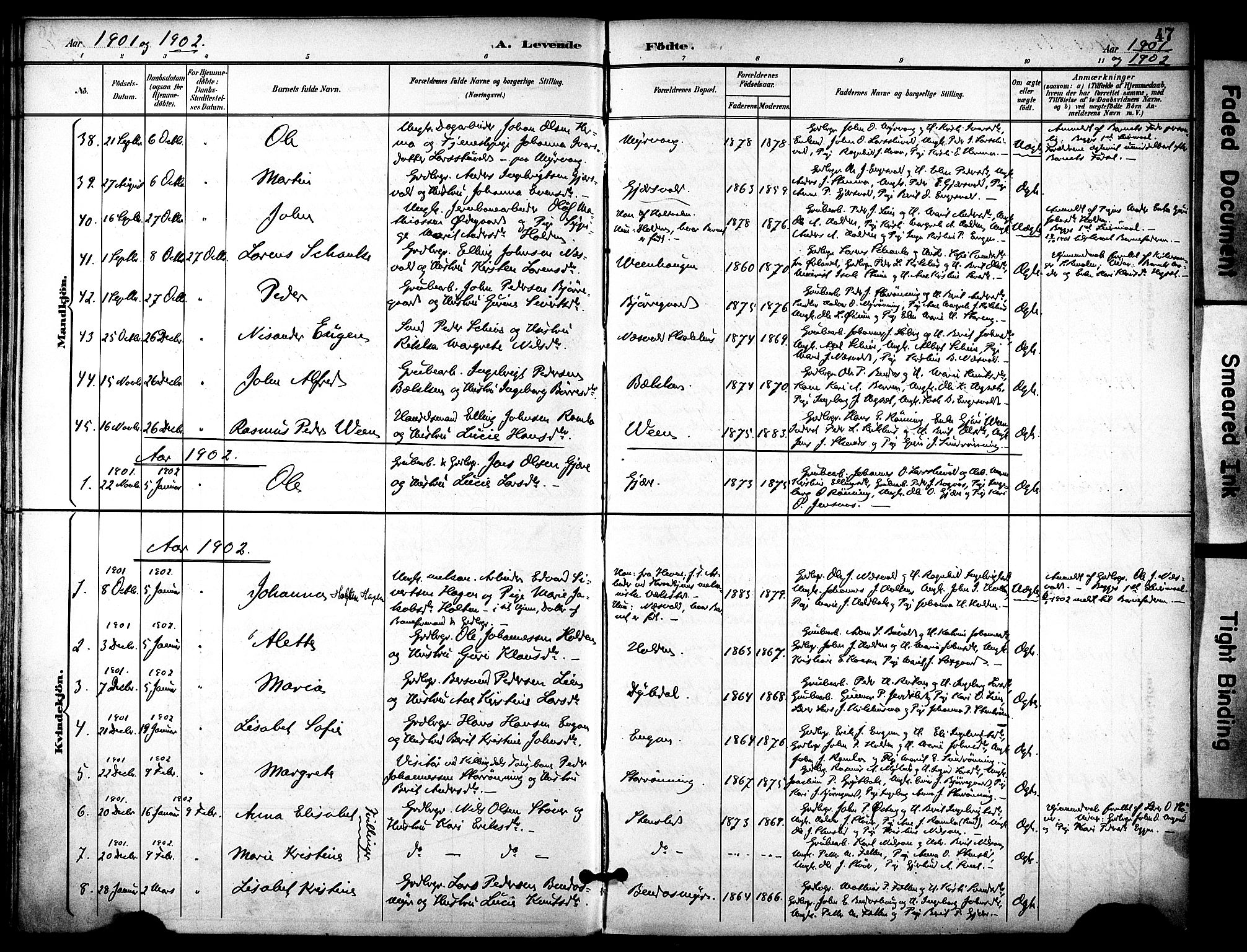 Ministerialprotokoller, klokkerbøker og fødselsregistre - Sør-Trøndelag, SAT/A-1456/686/L0984: Parish register (official) no. 686A02, 1891-1906, p. 47