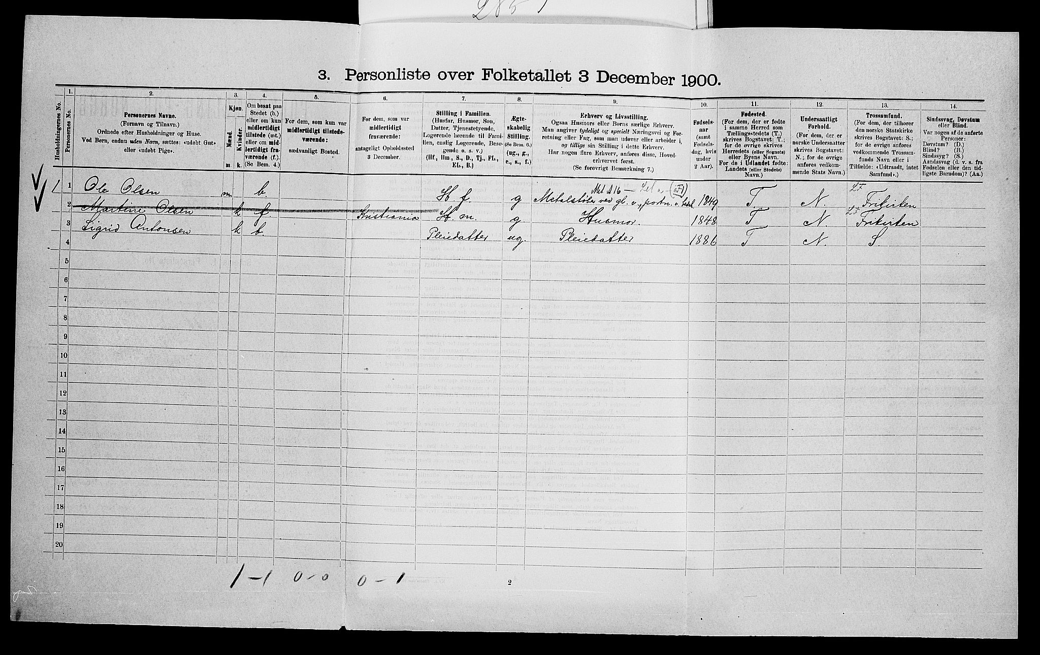 SAO, 1900 census for Bærum, 1900