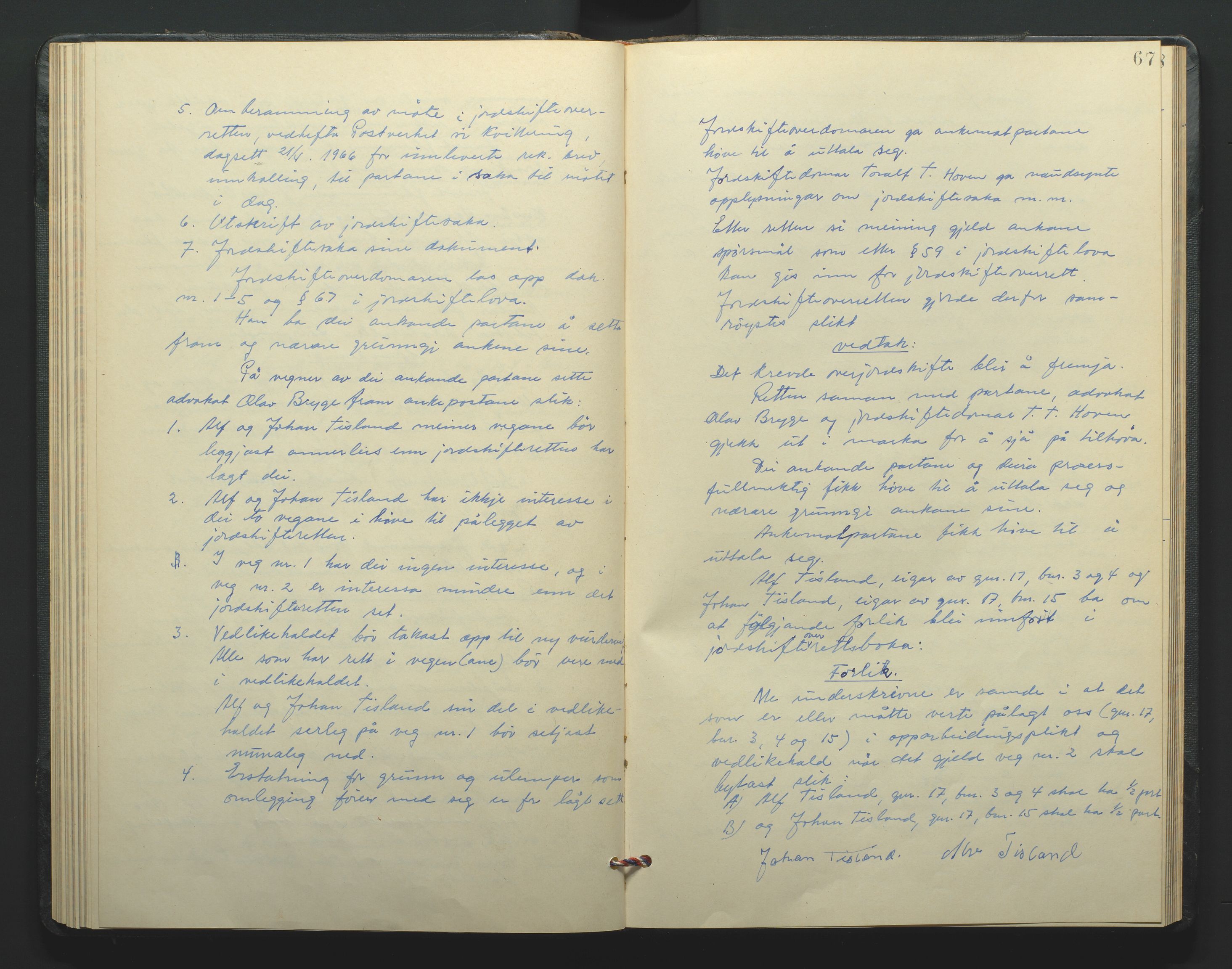 Jordskifteoverdommeren i Agder og Rogaland, AV/SAK-1541-0001/F/Fa/Faa/L0007: Overutskiftningsprotokoll Mandal sorenskriveri nr 7, 1927-1969, p. 67