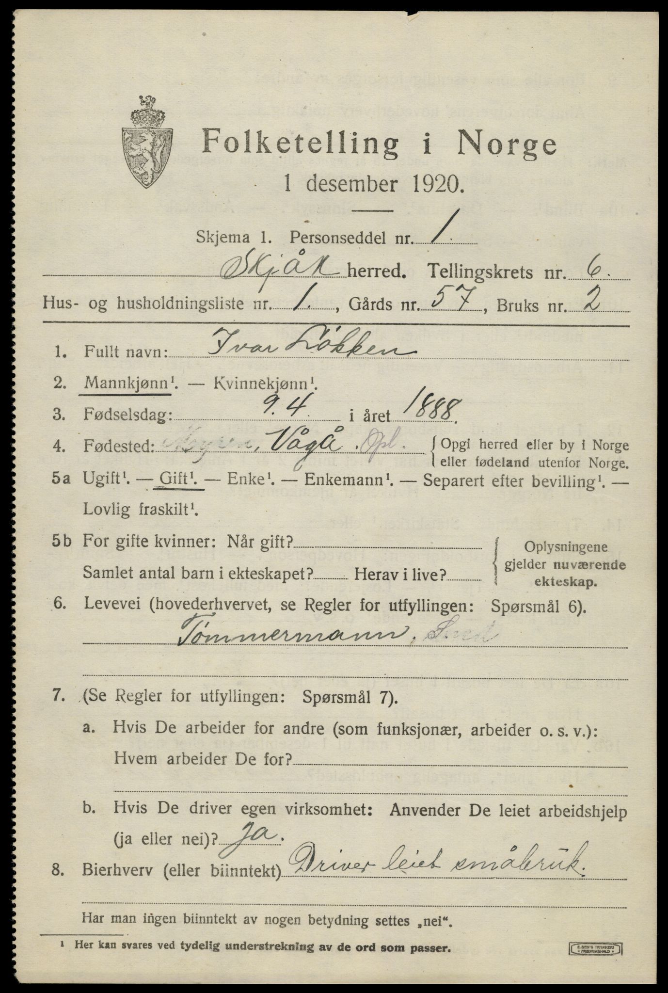 SAH, 1920 census for Skjåk, 1920, p. 2994