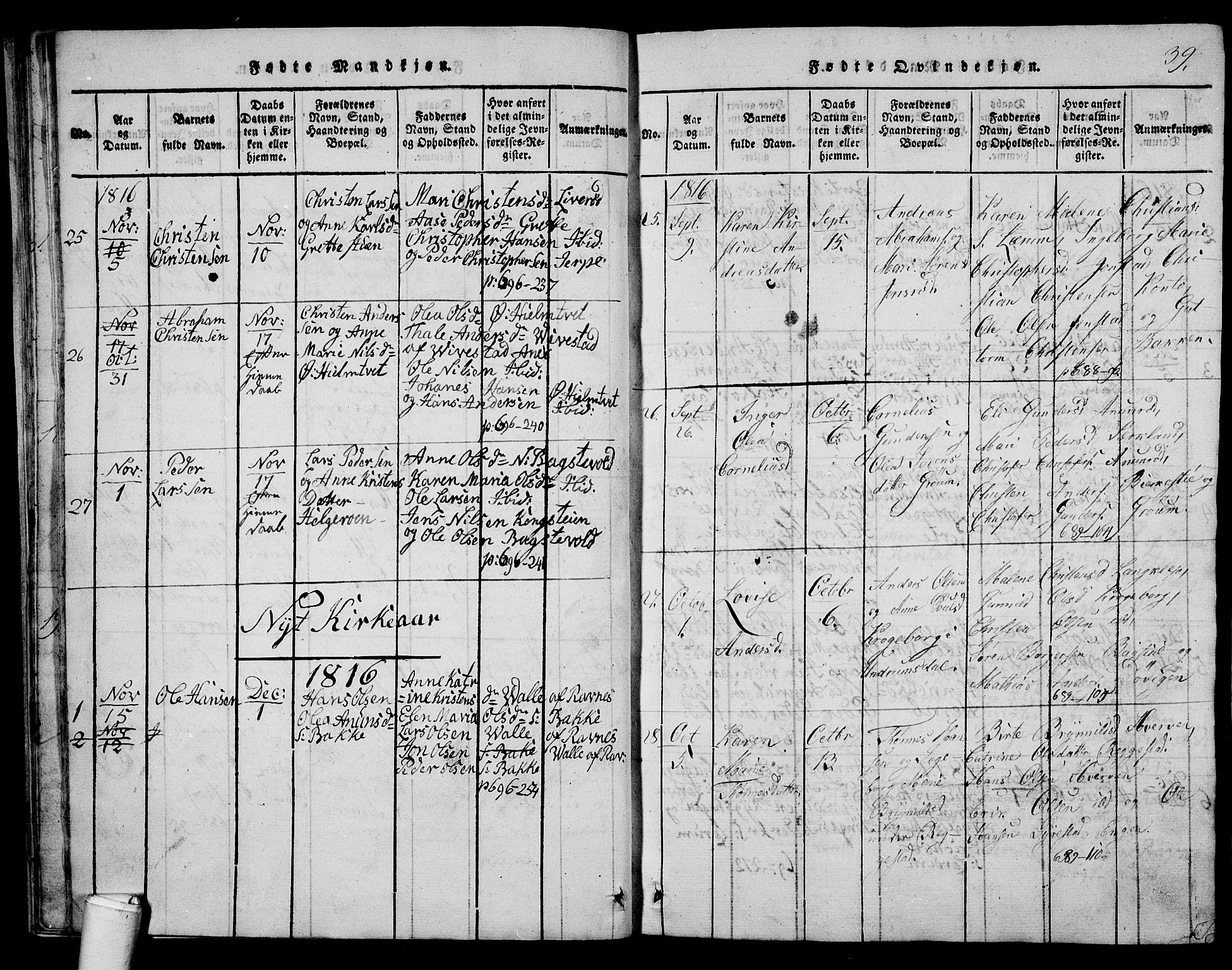 Våle kirkebøker, AV/SAKO-A-334/G/Ga/L0001: Parish register (copy) no. I 1, 1814-1824, p. 38-39