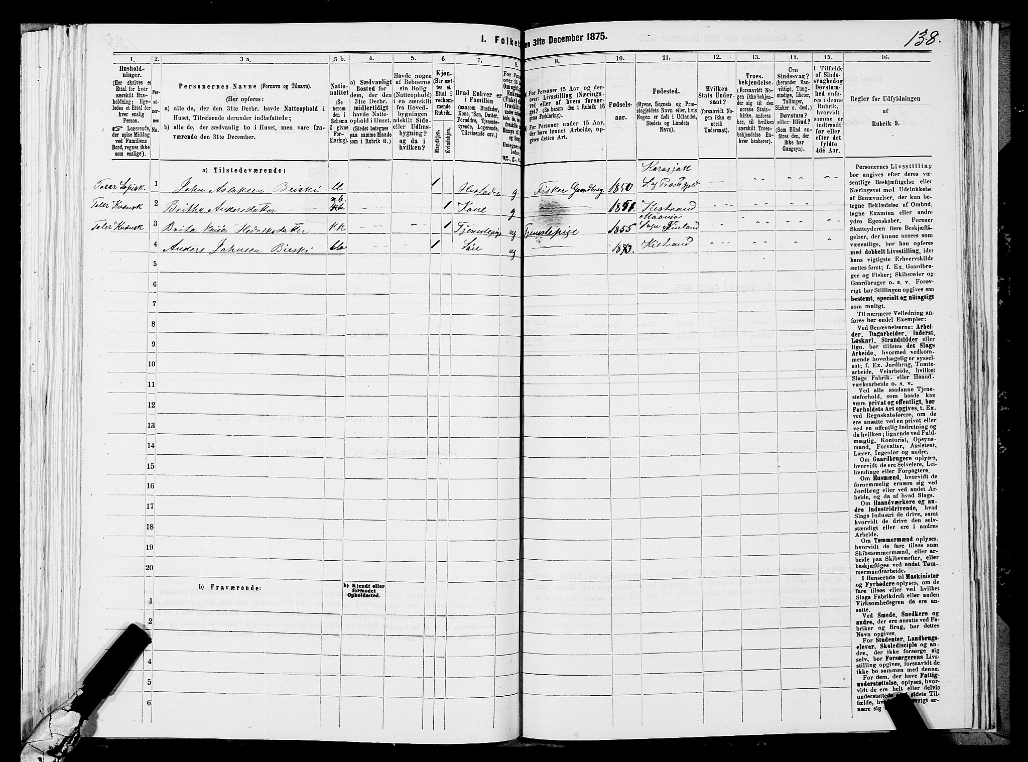 SATØ, 1875 census for 2020P Kistrand, 1875, p. 1138