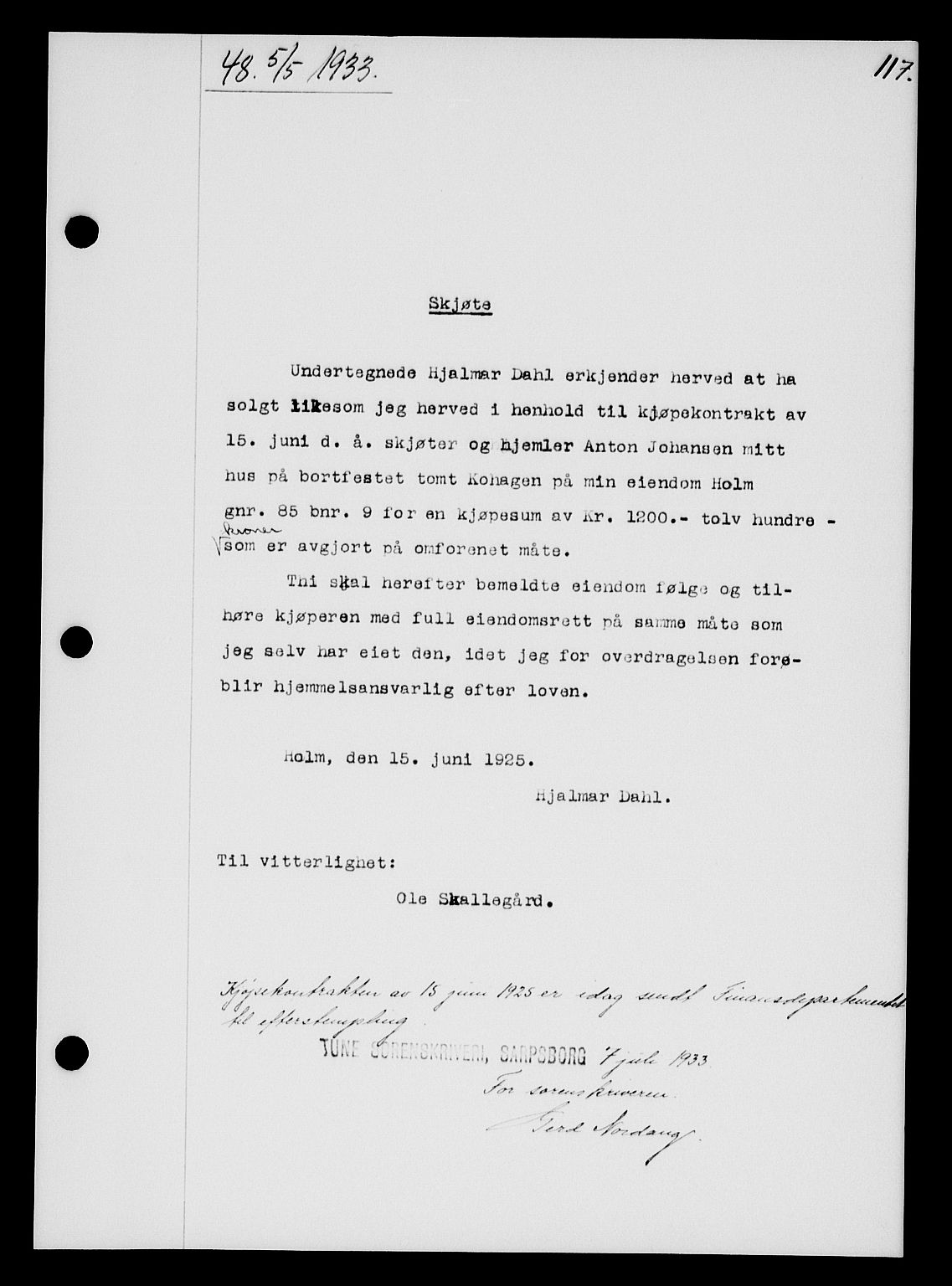 Tune sorenskriveri, AV/SAO-A-10470/G/Gb/Gbb/L0004: Mortgage book no. II 20-24, 1933-1935, Deed date: 05.05.1933