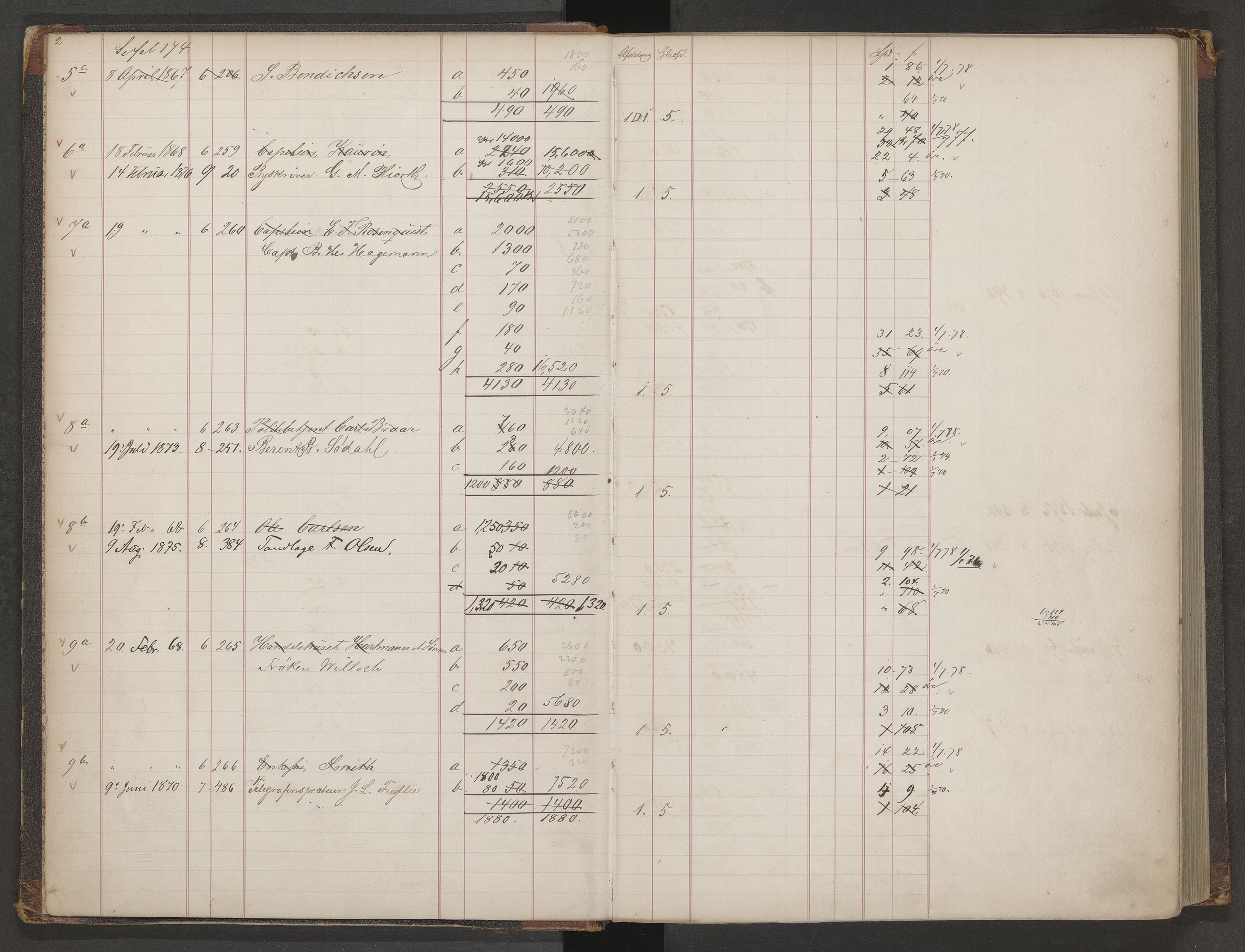 Norges Brannkasse Kristiansand, AV/SAK-2241-0030/F/Fa/L0061: Register til branntakstprotokoller nr. B6-9 etter matrikkelnummer, 1868-1879