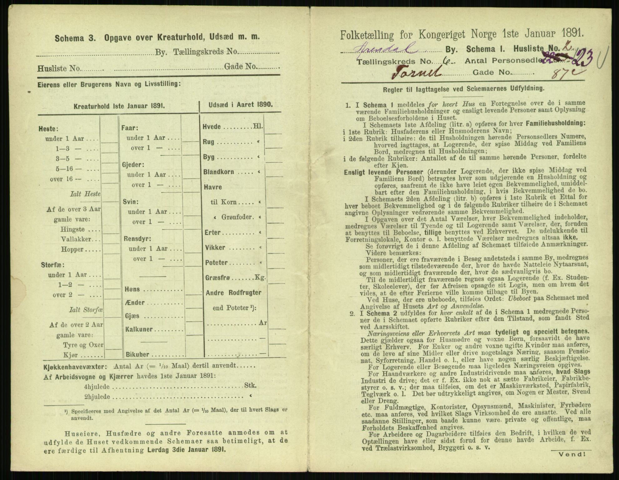 RA, 1891 census for 0903 Arendal, 1891, p. 286