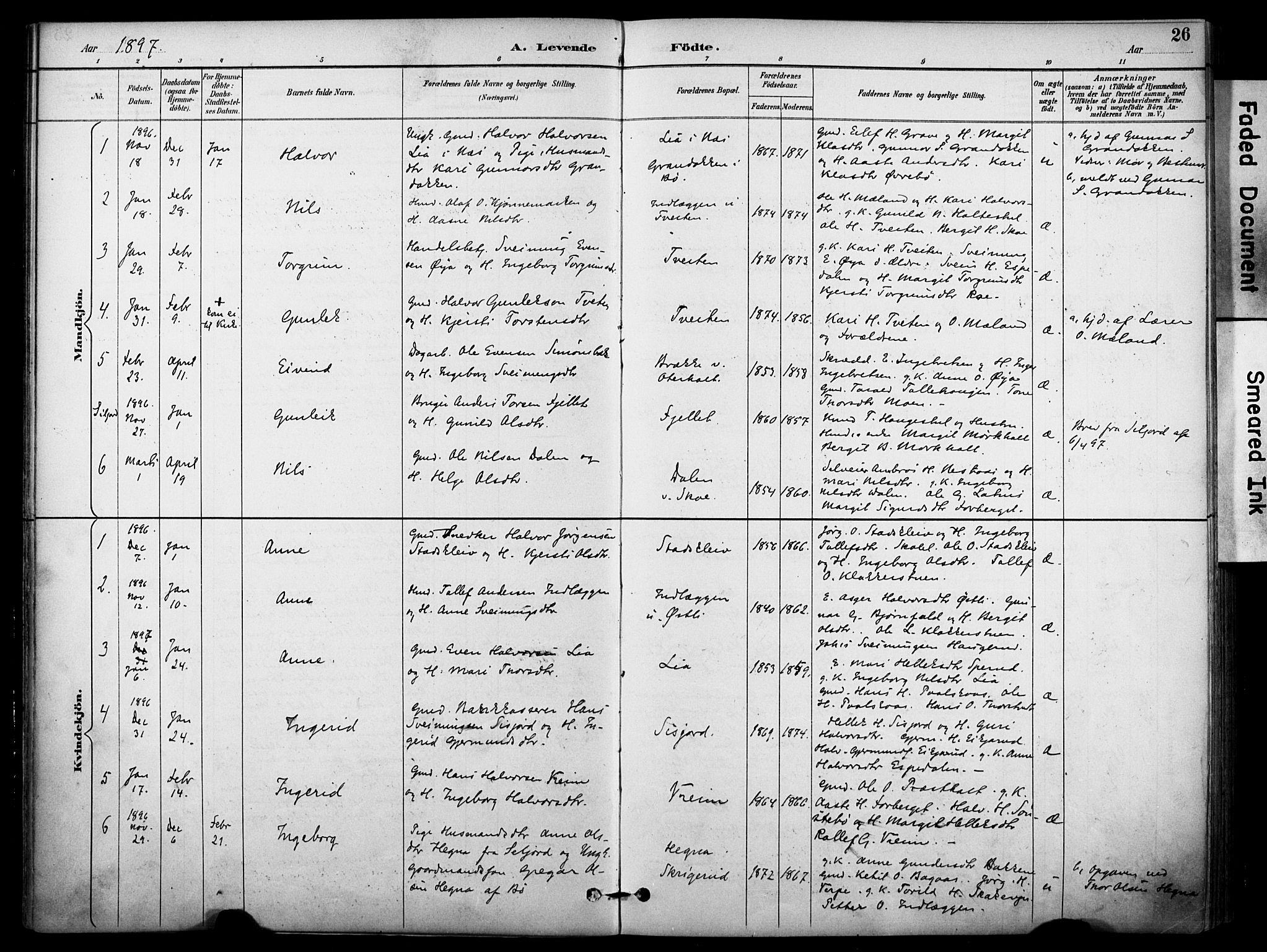 Bø kirkebøker, SAKO/A-257/F/Fa/L0011: Parish register (official) no. 11, 1892-1900, p. 26