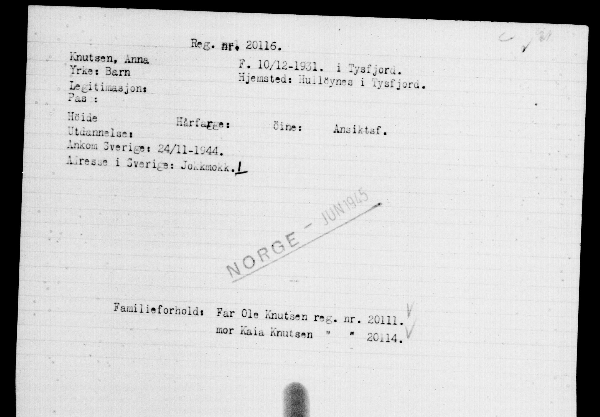 Utenriksstasjonene, Legasjonen i Stockholm, Flyktningkontoret, AV/RA-S-6753/V/Va/L0009: Kjesäterkartoteket, flyktninger med registreringsnr. 18502-22048, 1940-1945, p. 1782