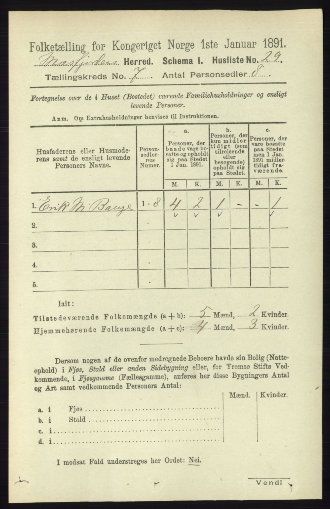 RA, 1891 census for 1266 Masfjorden, 1891, p. 1164