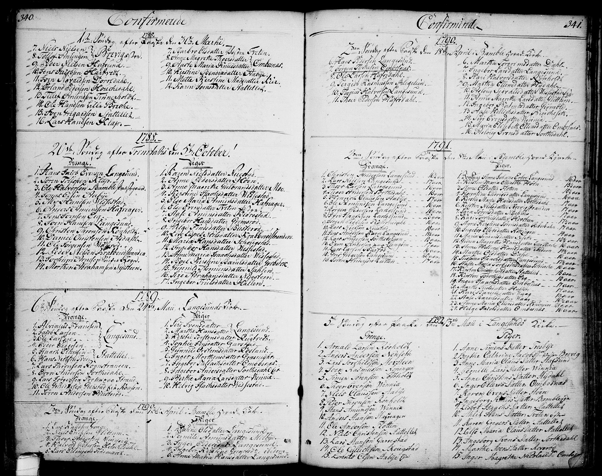 Bamble kirkebøker, SAKO/A-253/F/Fa/L0002: Parish register (official) no. I 2, 1775-1814, p. 340-341