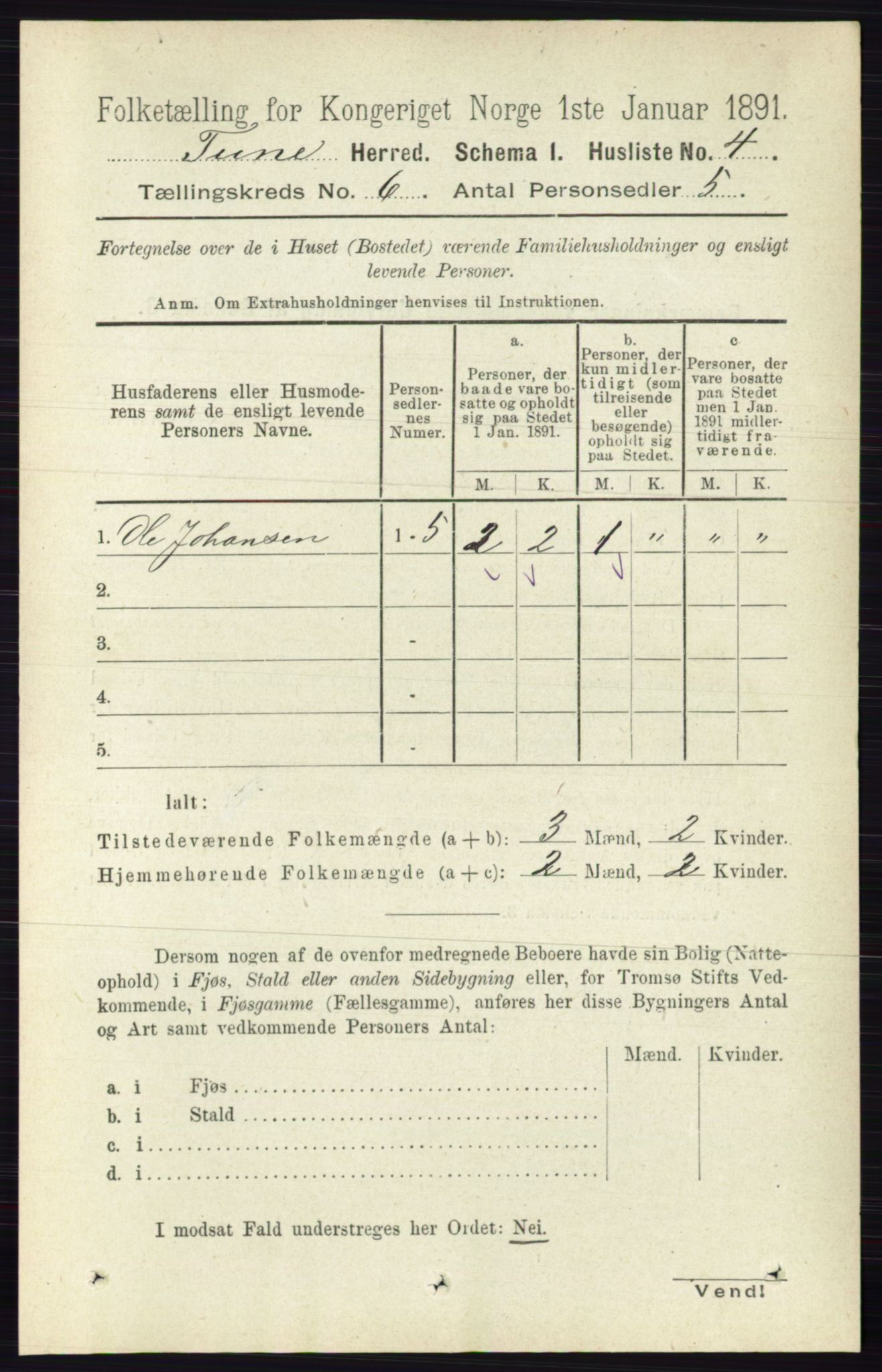 RA, 1891 census for 0130 Tune, 1891, p. 3952