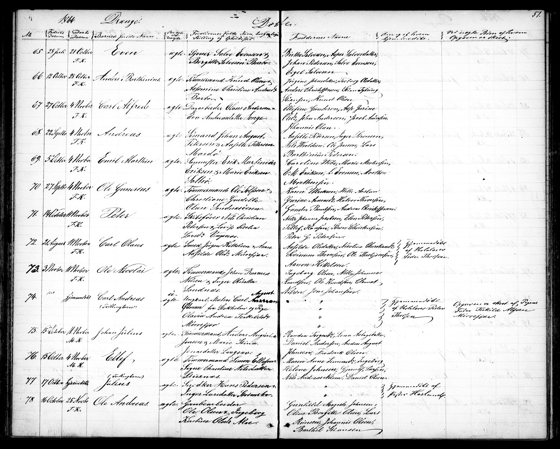 Tromøy sokneprestkontor, AV/SAK-1111-0041/F/Fb/L0003: Parish register (copy) no. B 3, 1859-1868, p. 57