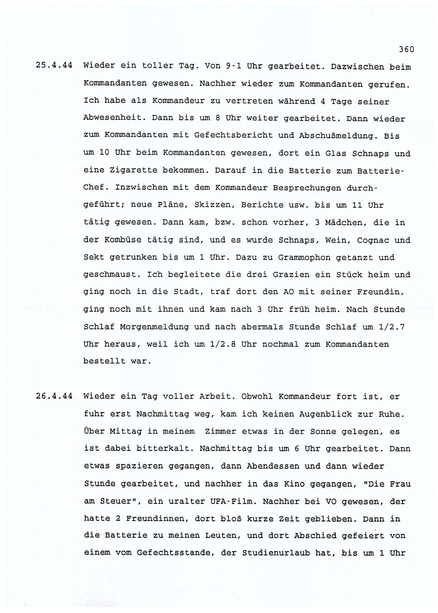 Dagbokopptegnelser av en tysk marineoffiser stasjonert i Norge , FMFB/A-1160/F/L0001: Dagbokopptegnelser av en tysk marineoffiser stasjonert i Norge, 1941-1944, p. 360