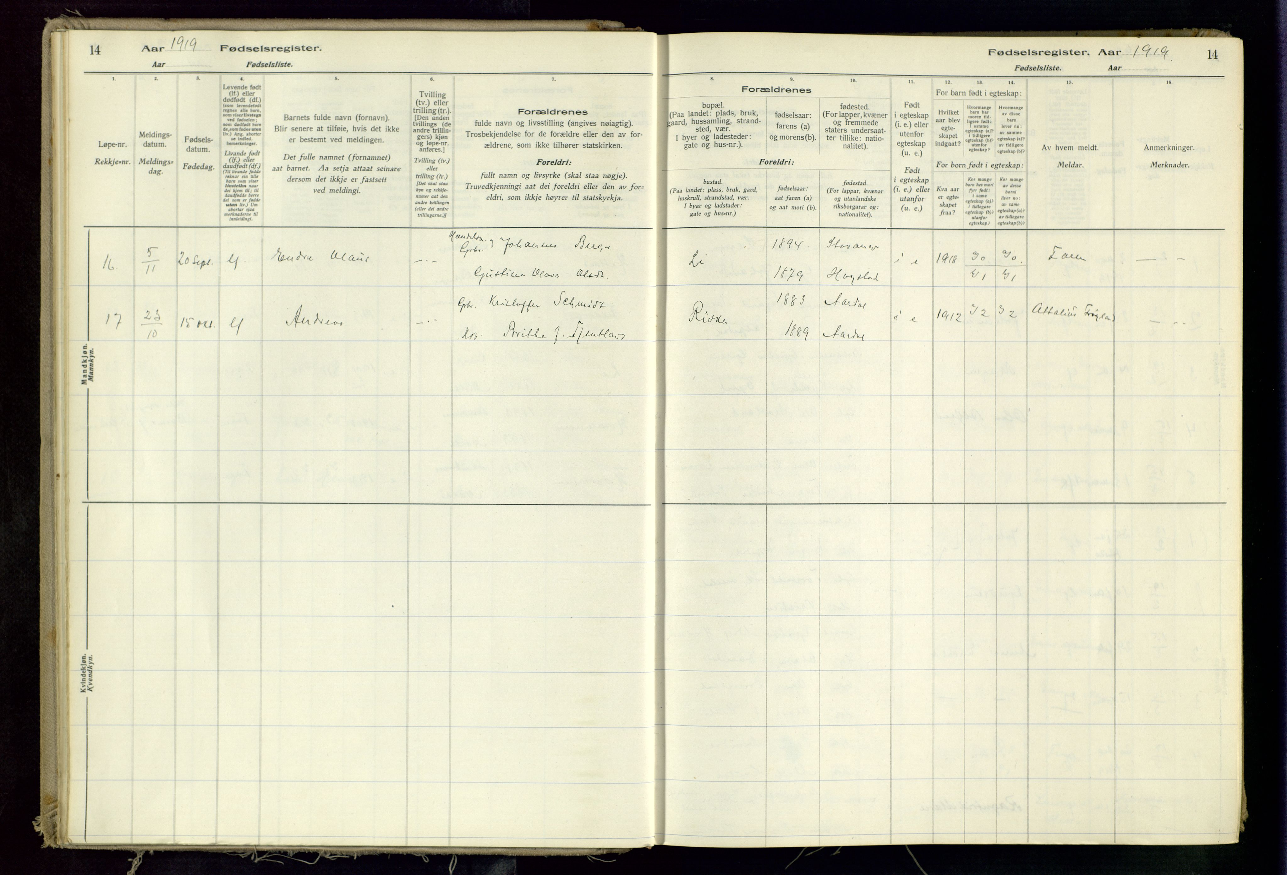 Hetland sokneprestkontor, AV/SAST-A-101826/70/704BA/L0002: Birth register no. 2, 1916-1968, p. 14