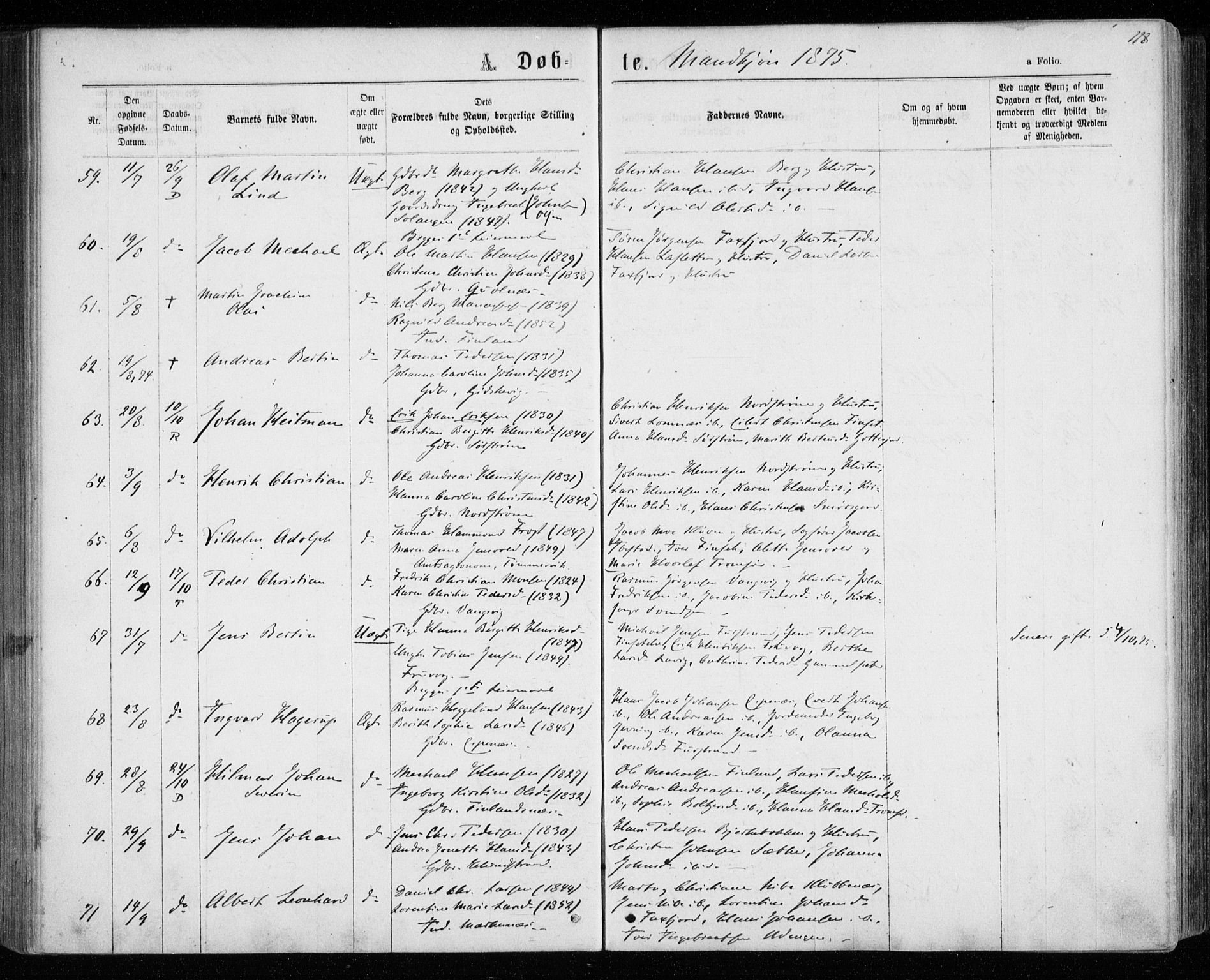 Tranøy sokneprestkontor, AV/SATØ-S-1313/I/Ia/Iaa/L0008kirke: Parish register (official) no. 8, 1867-1877, p. 118