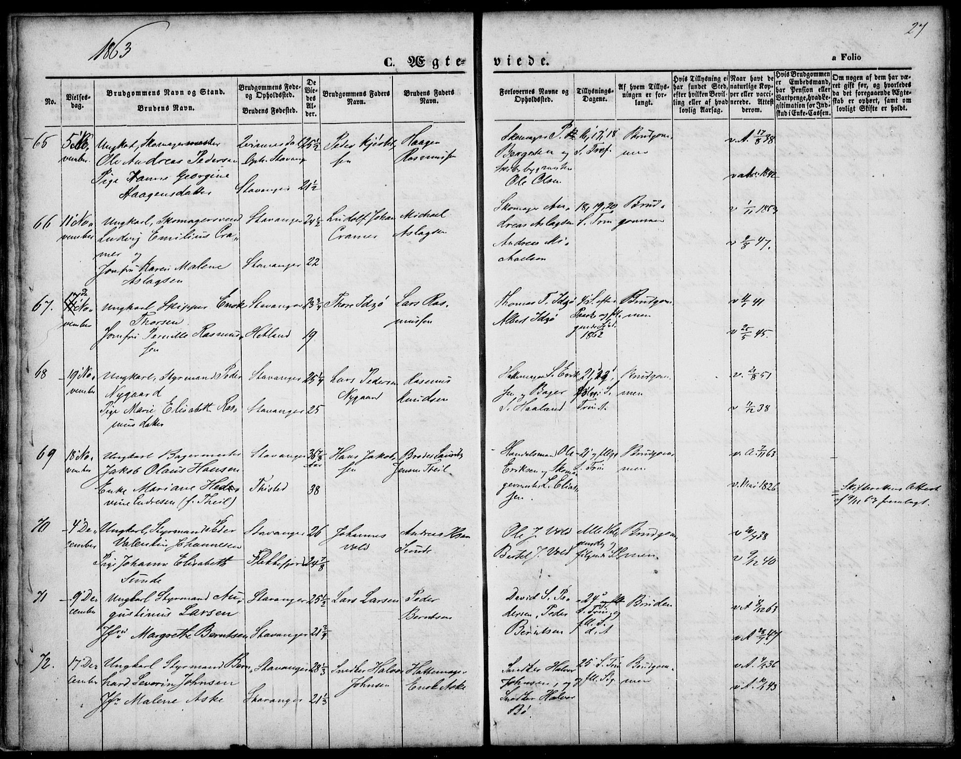 St. Petri sokneprestkontor, AV/SAST-A-101813/001/30/30BA/L0002: Parish register (official) no. A 2, 1861-1869, p. 27