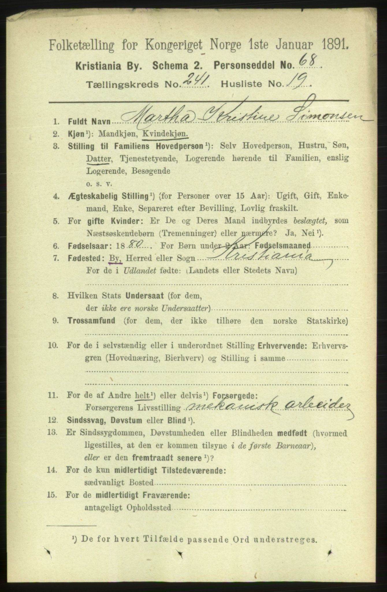 RA, 1891 census for 0301 Kristiania, 1891, p. 146809