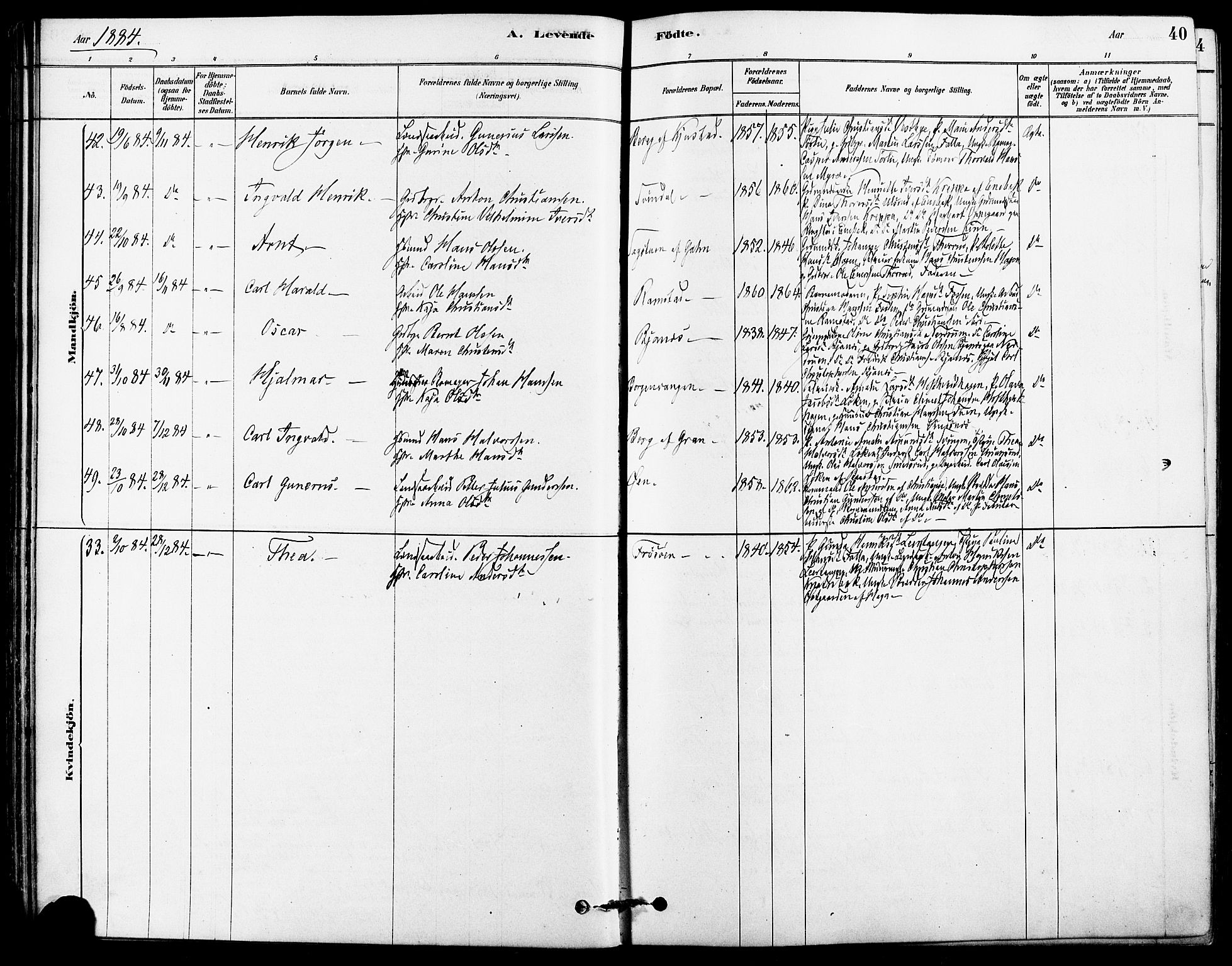 Fet prestekontor Kirkebøker, AV/SAO-A-10370a/F/Fa/L0014: Parish register (official) no. I 14, 1878-1891, p. 40