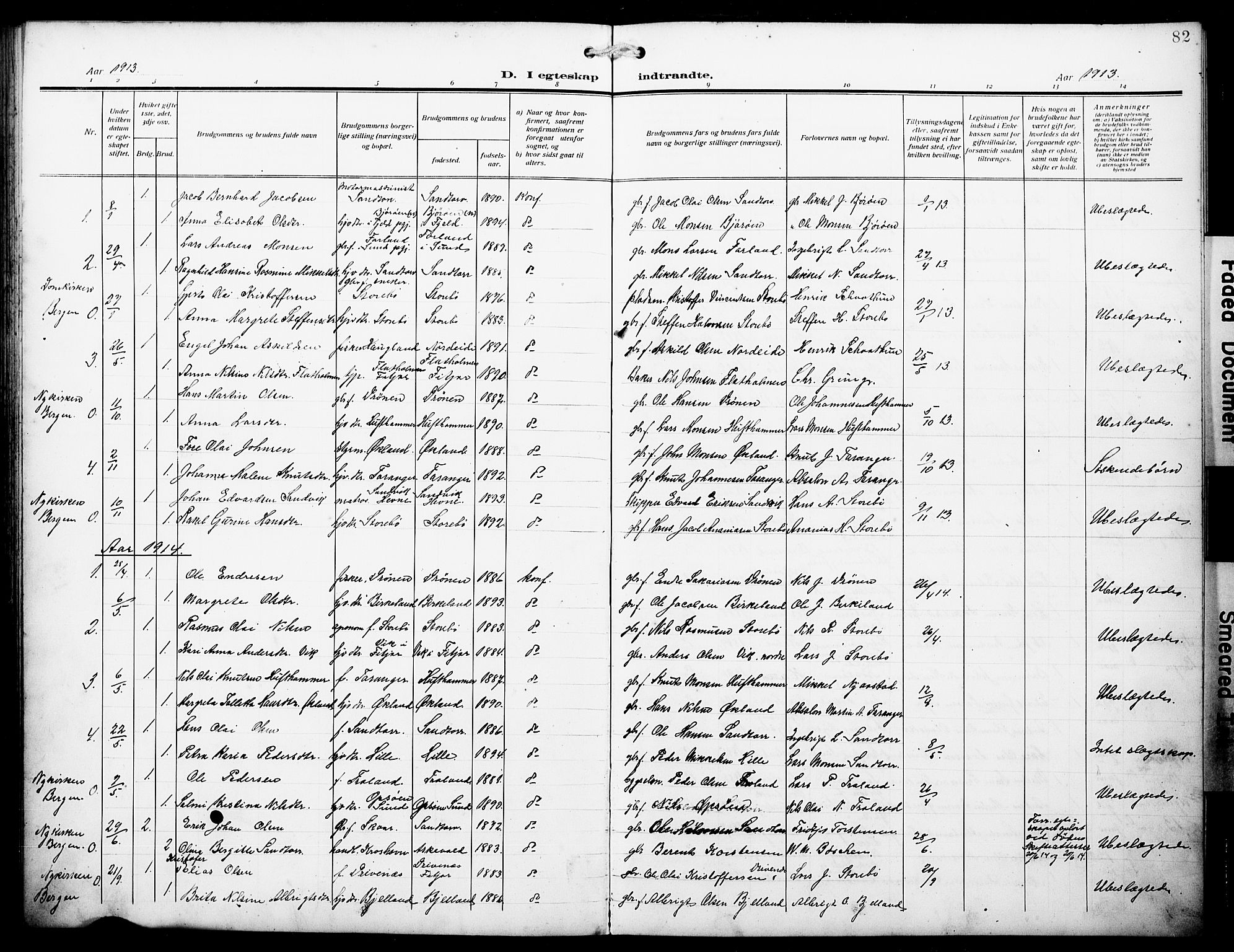 Austevoll Sokneprestembete, SAB/A-74201/H/Hab: Parish register (copy) no. A 5, 1913-1925, p. 82