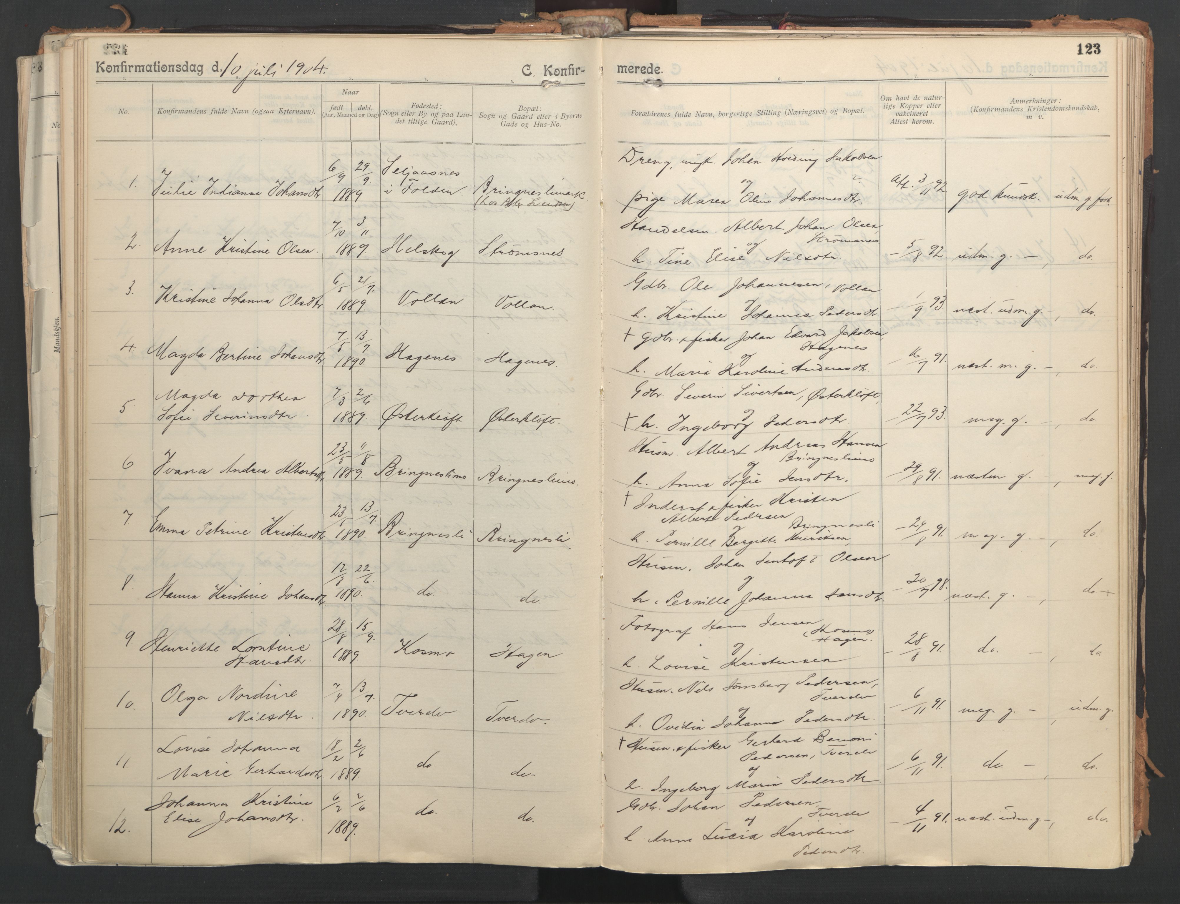 Ministerialprotokoller, klokkerbøker og fødselsregistre - Nordland, AV/SAT-A-1459/851/L0724: Parish register (official) no. 851A01, 1901-1922, p. 123