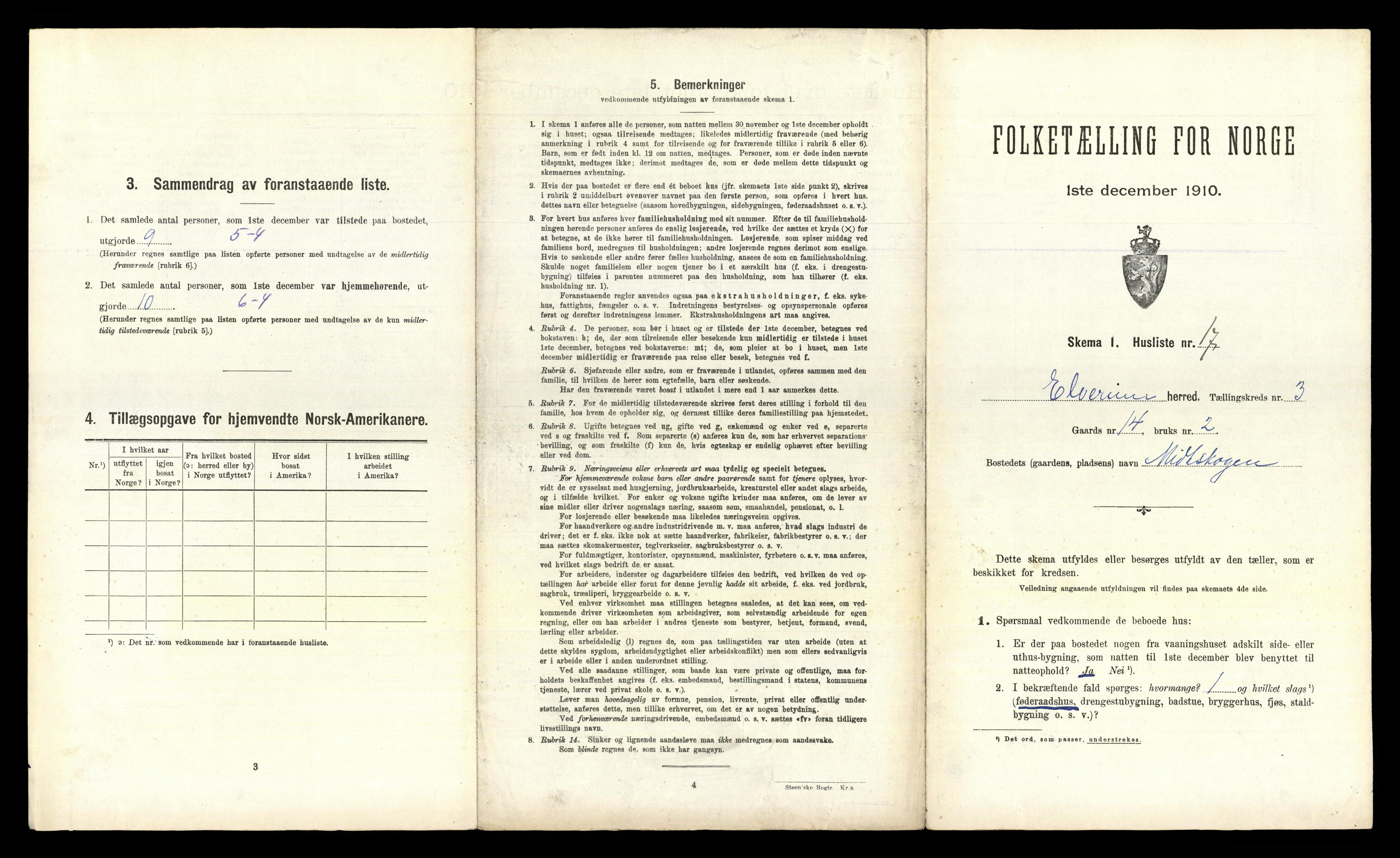RA, 1910 census for Elverum, 1910, p. 347