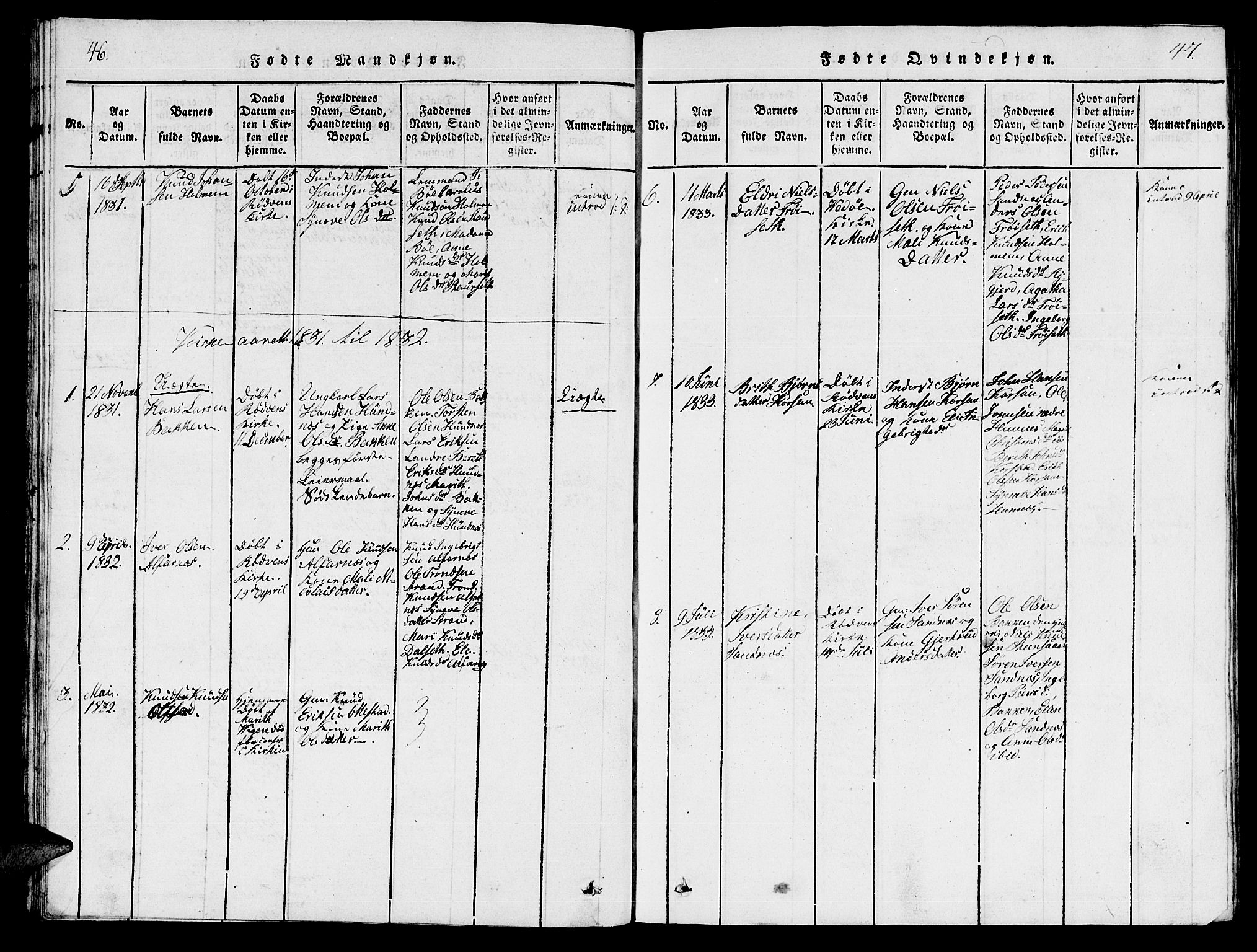 Ministerialprotokoller, klokkerbøker og fødselsregistre - Møre og Romsdal, AV/SAT-A-1454/548/L0613: Parish register (copy) no. 548C01, 1818-1846, p. 46-47