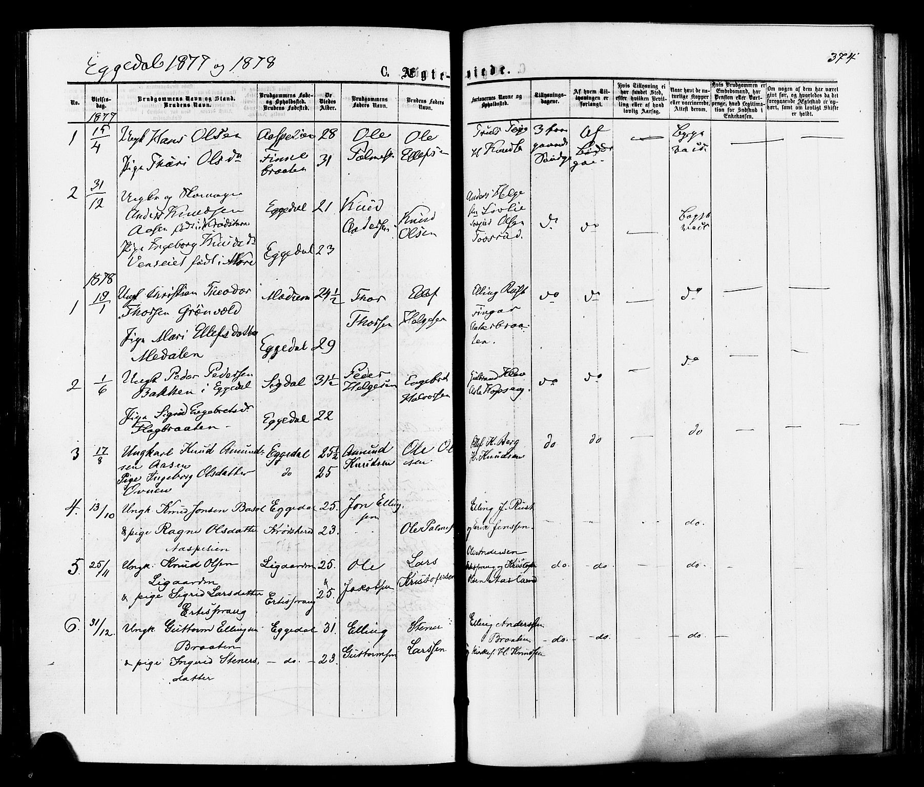 Sigdal kirkebøker, AV/SAKO-A-245/F/Fa/L0010: Parish register (official) no. I 10 /3, 1872-1878, p. 374