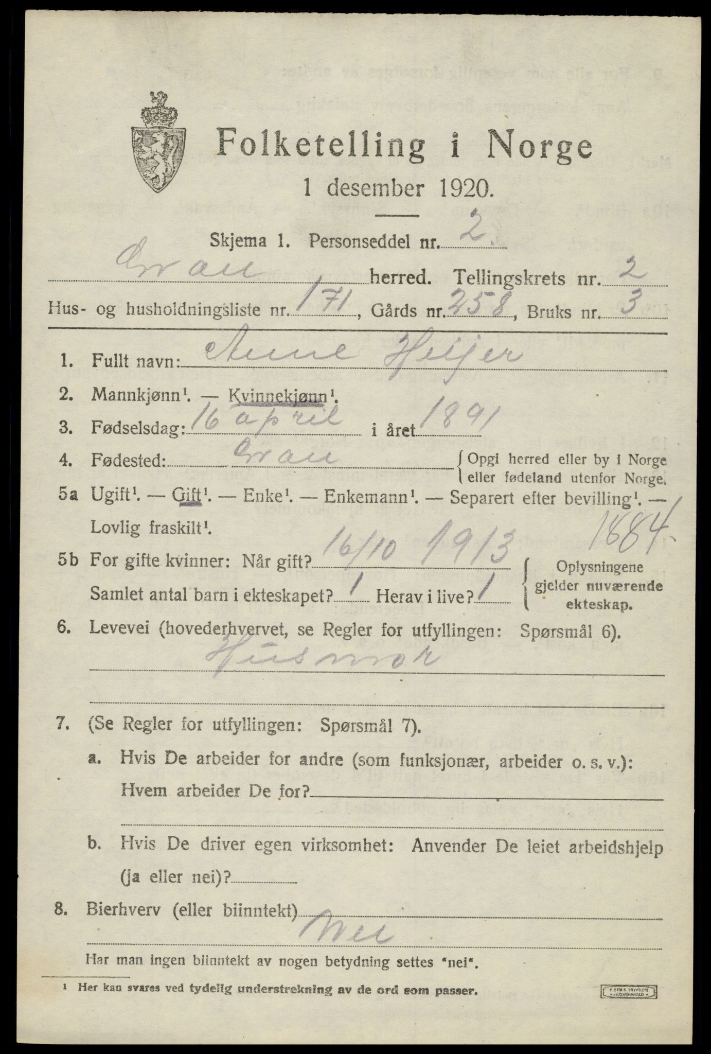 SAH, 1920 census for Gran, 1920, p. 5126