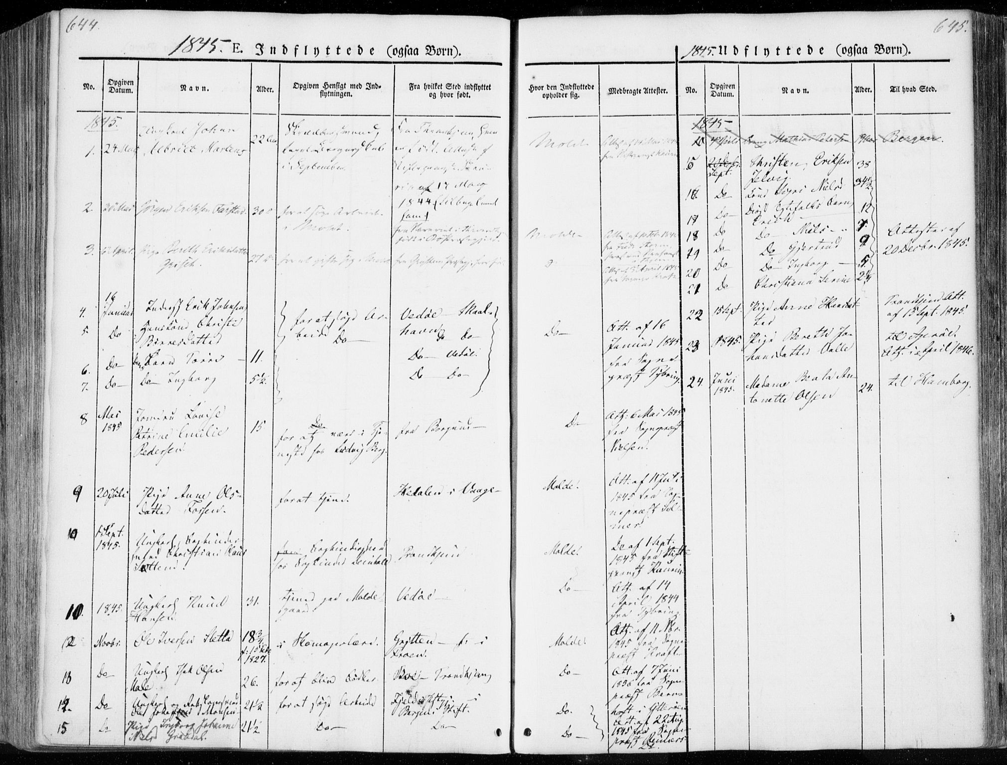 Ministerialprotokoller, klokkerbøker og fødselsregistre - Møre og Romsdal, SAT/A-1454/558/L0689: Parish register (official) no. 558A03, 1843-1872, p. 644-645