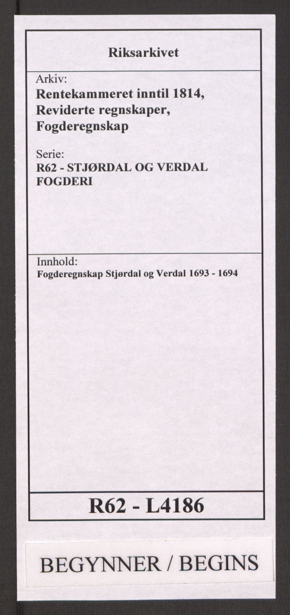 Rentekammeret inntil 1814, Reviderte regnskaper, Fogderegnskap, RA/EA-4092/R62/L4186: Fogderegnskap Stjørdal og Verdal, 1693-1694, p. 1