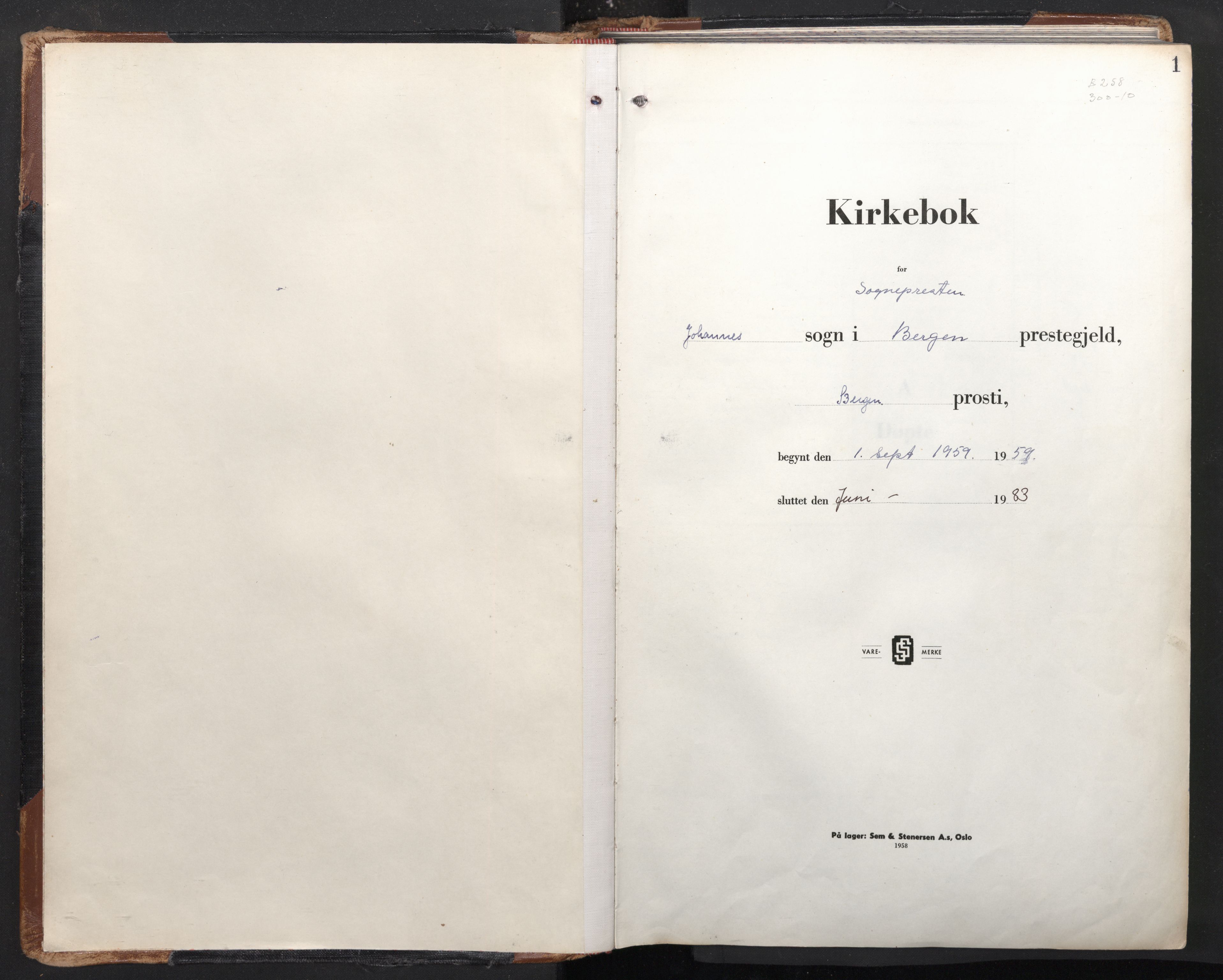 Johanneskirken sokneprestembete, SAB/A-76001/H/Haa/L0006: Parish register (official) no. A 5, 1959-1983, p. 0b-1a