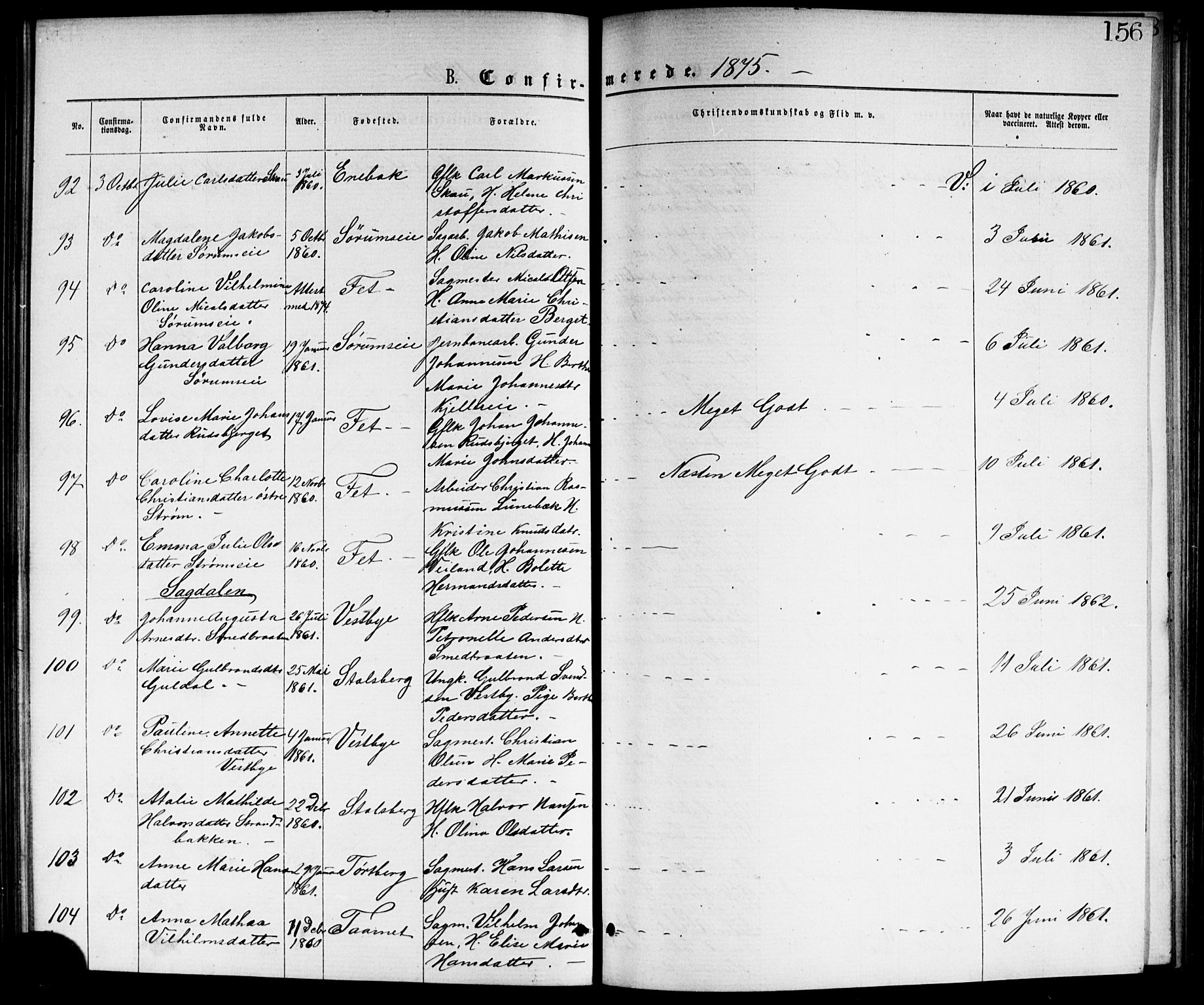 Skedsmo prestekontor Kirkebøker, AV/SAO-A-10033a/G/Ga/L0003: Parish register (copy) no. I 3, 1873-1882, p. 156